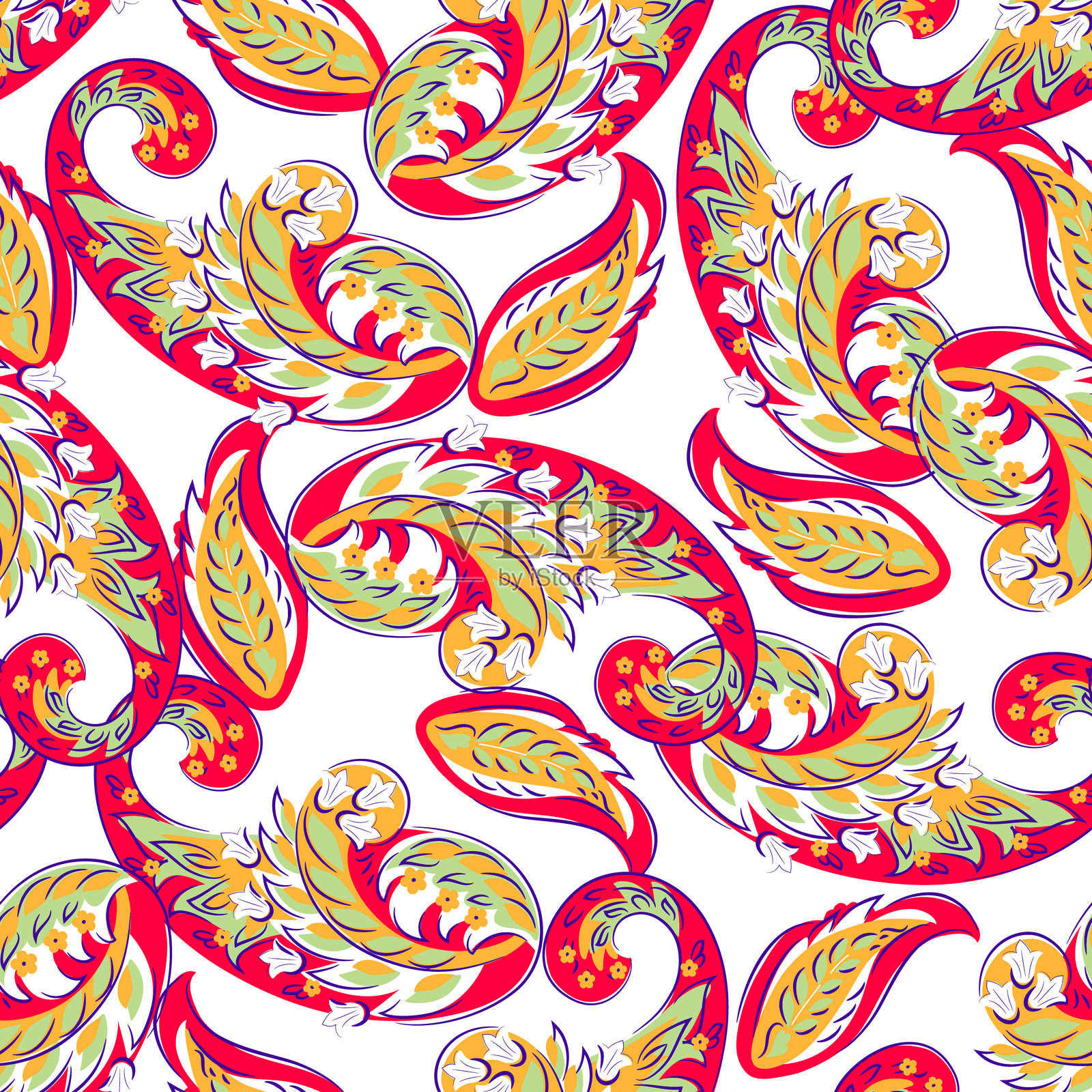 佩斯利花东方民族图案。无缝矢量装饰。印度织物图案的装饰图案。插画图片素材