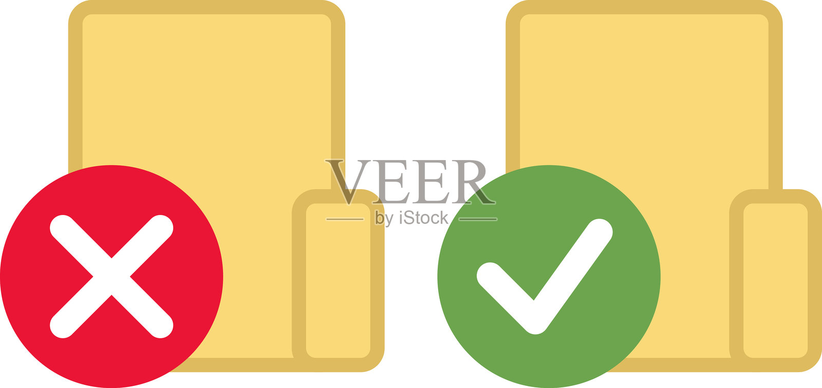 选中标记图标。绿色的打勾和红色的打勾。是或不是符号。检查标记和X号插画图片素材