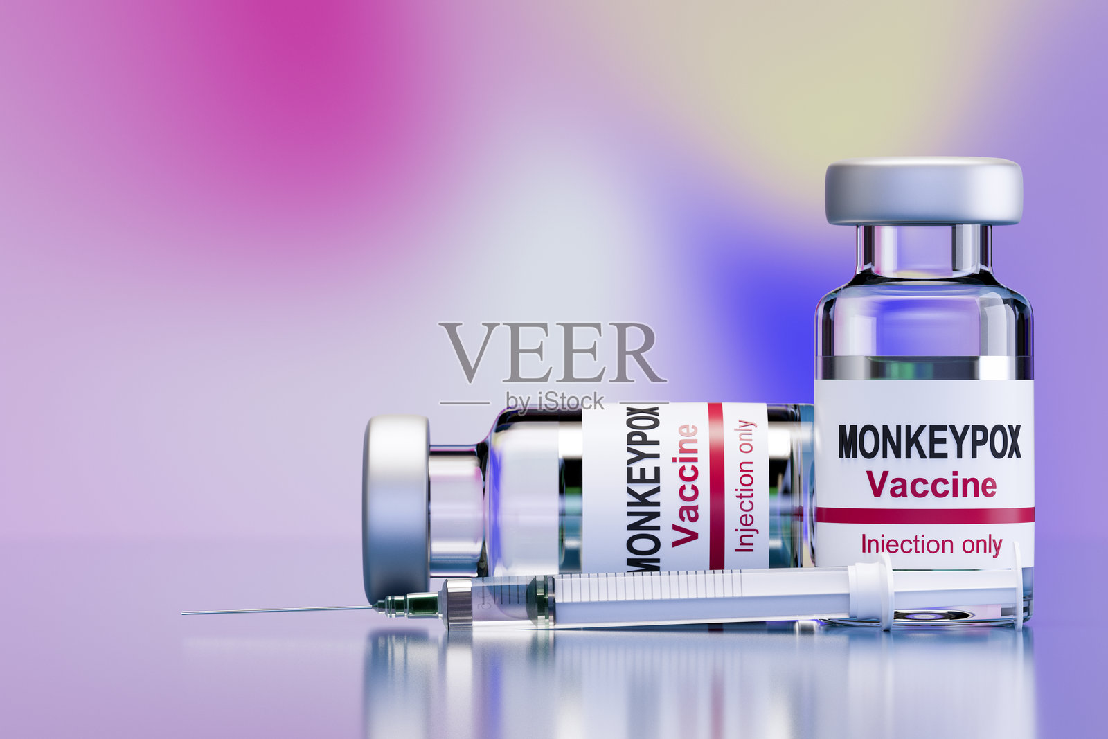 猴痘病毒疫苗小瓶和注射器照片摄影图片