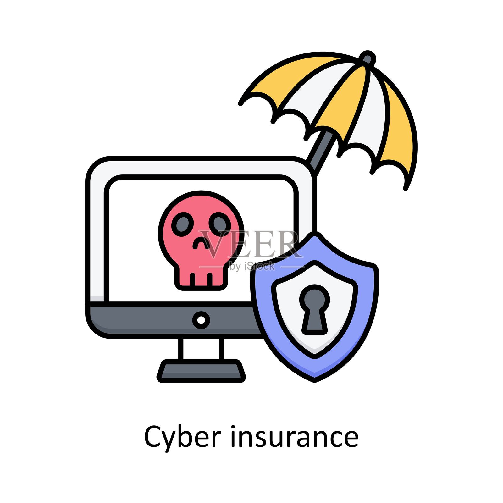 网络保险矢量轮廓图标设计说明。白色背景保险符号EPS 10文件。插画图片素材