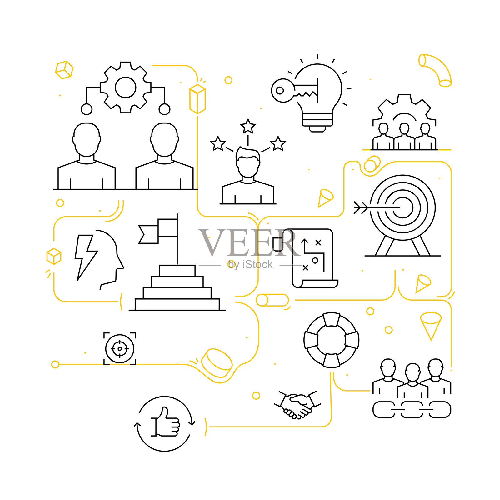 合作相关的横幅设计网页，标题，小册子，年度报告和书籍封面插画图片素材