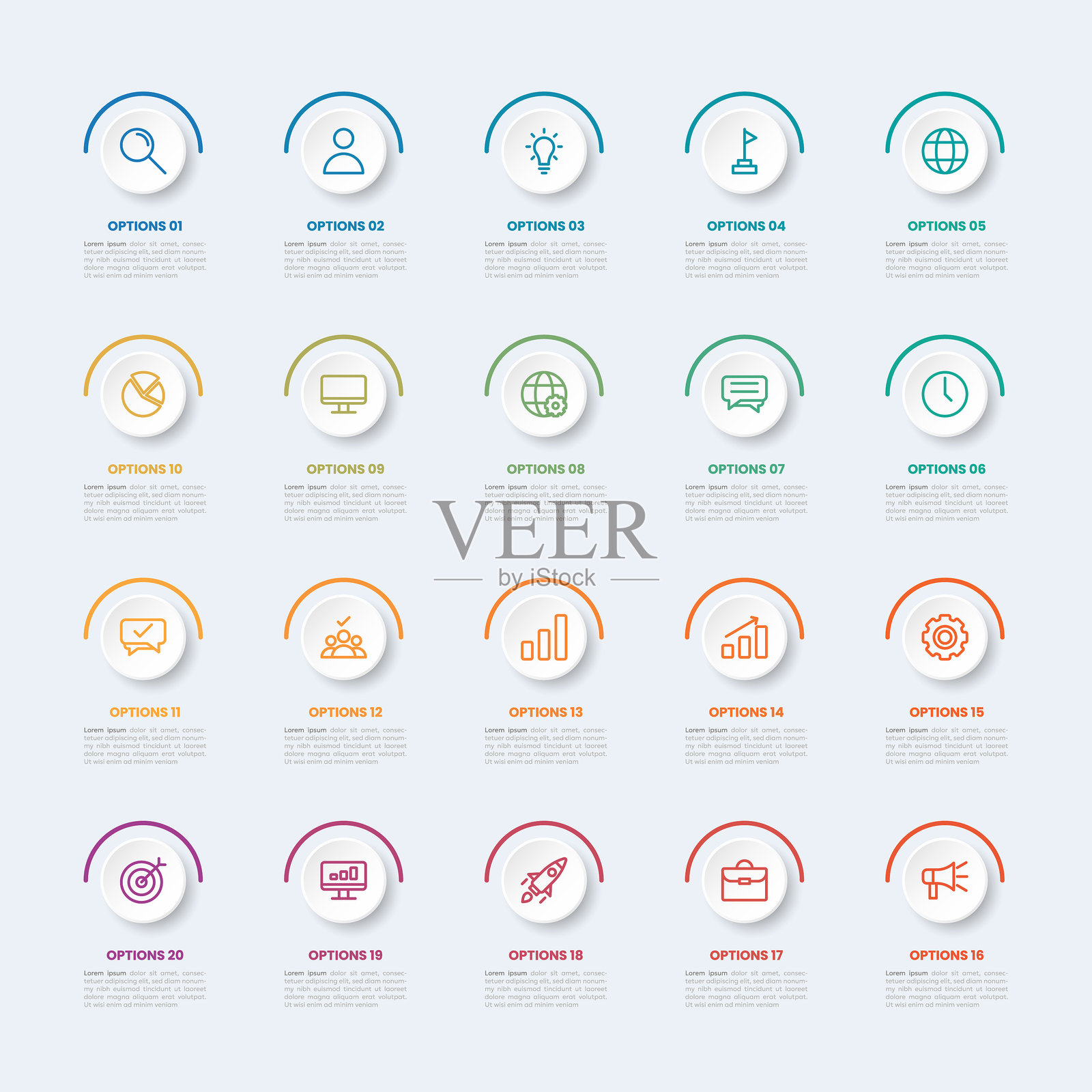 信息图表模板与20个选项的演示和数据可视化。图解成功的二十个步骤插画图片素材