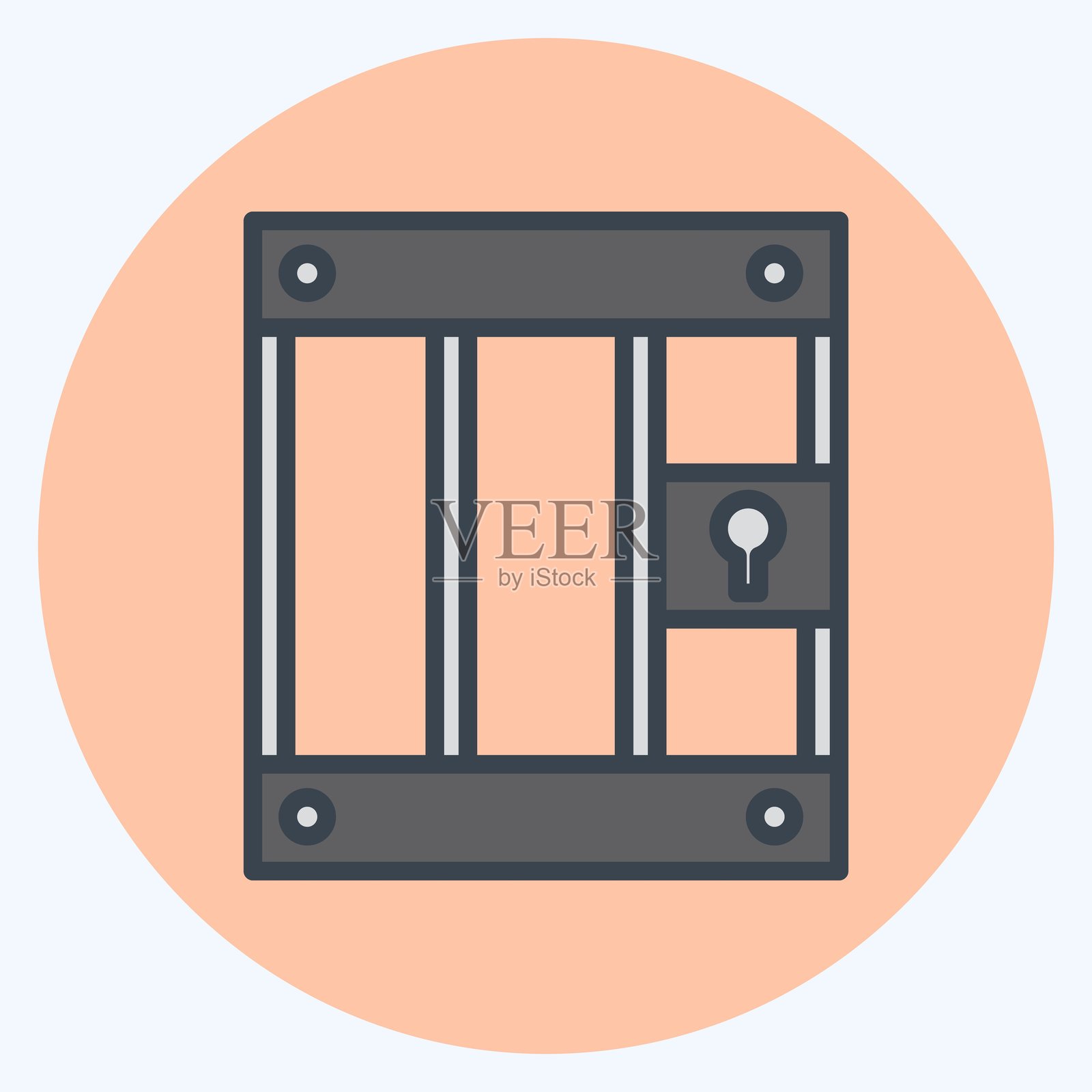 图标的监狱。与战争有关的军事符号颜色搭配风格。简单的说明插画图片素材