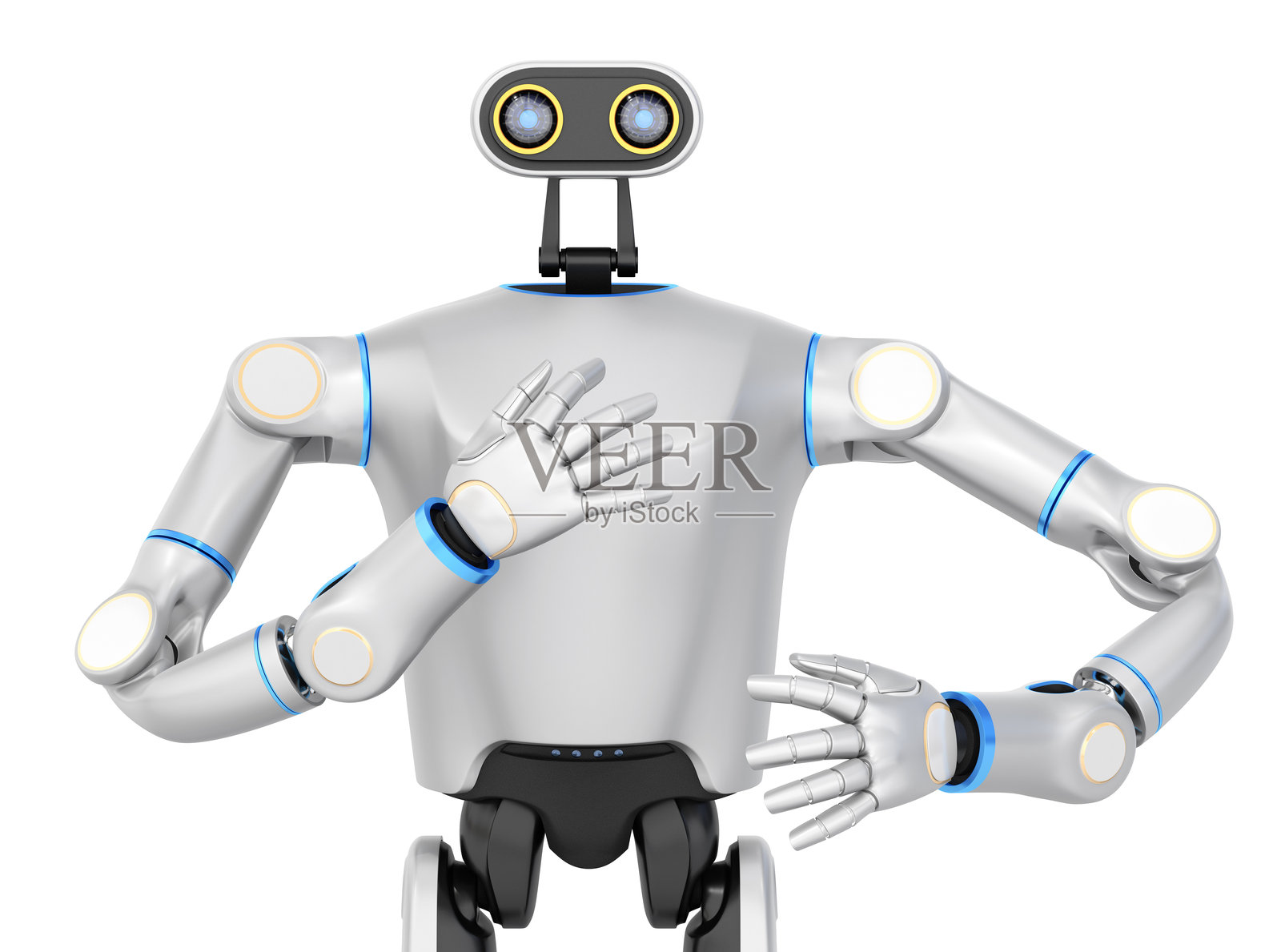 人形人工智能机器人的正面视图，孤立在白色背景上照片摄影图片