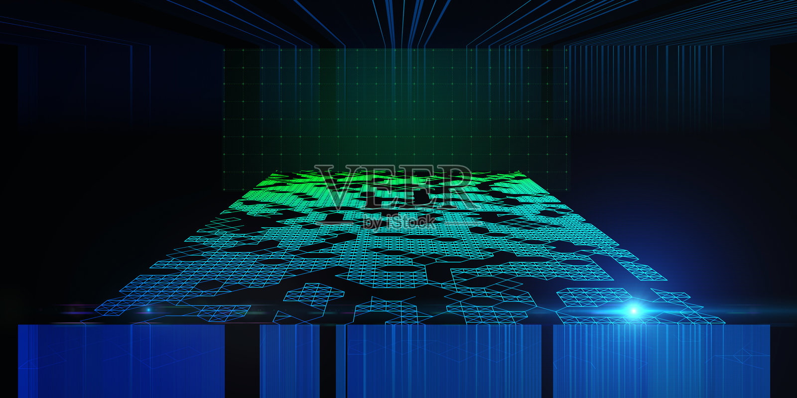 抽象的背景线框平面图形与模糊的线条。技术线框概念在虚拟空间。商业、科学和技术数据分析的旗帜。大数据。照片摄影图片