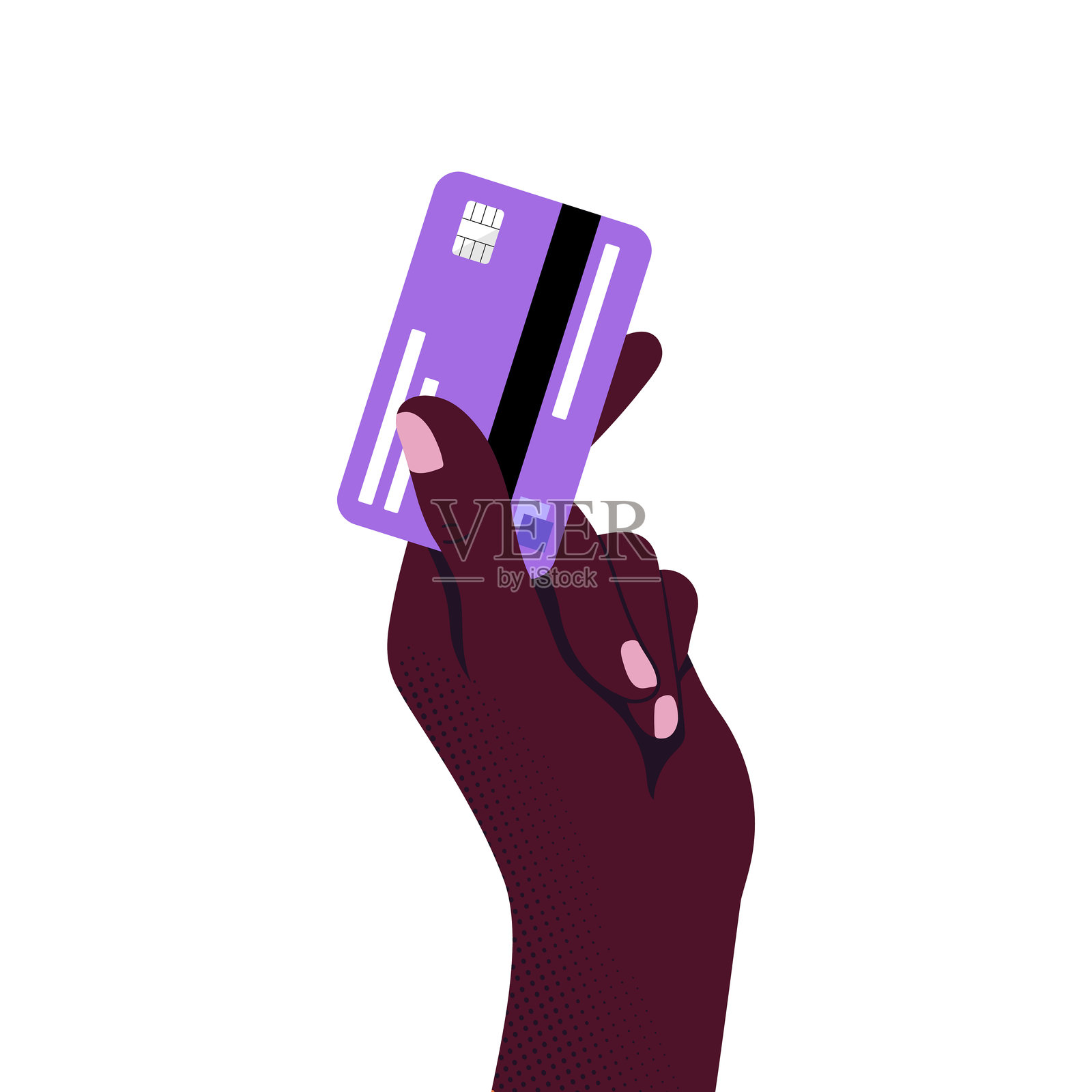 手里拿着一张信用卡。付款、购买或交易的概念。拿着银行卡的人手。矢量图插画图片素材