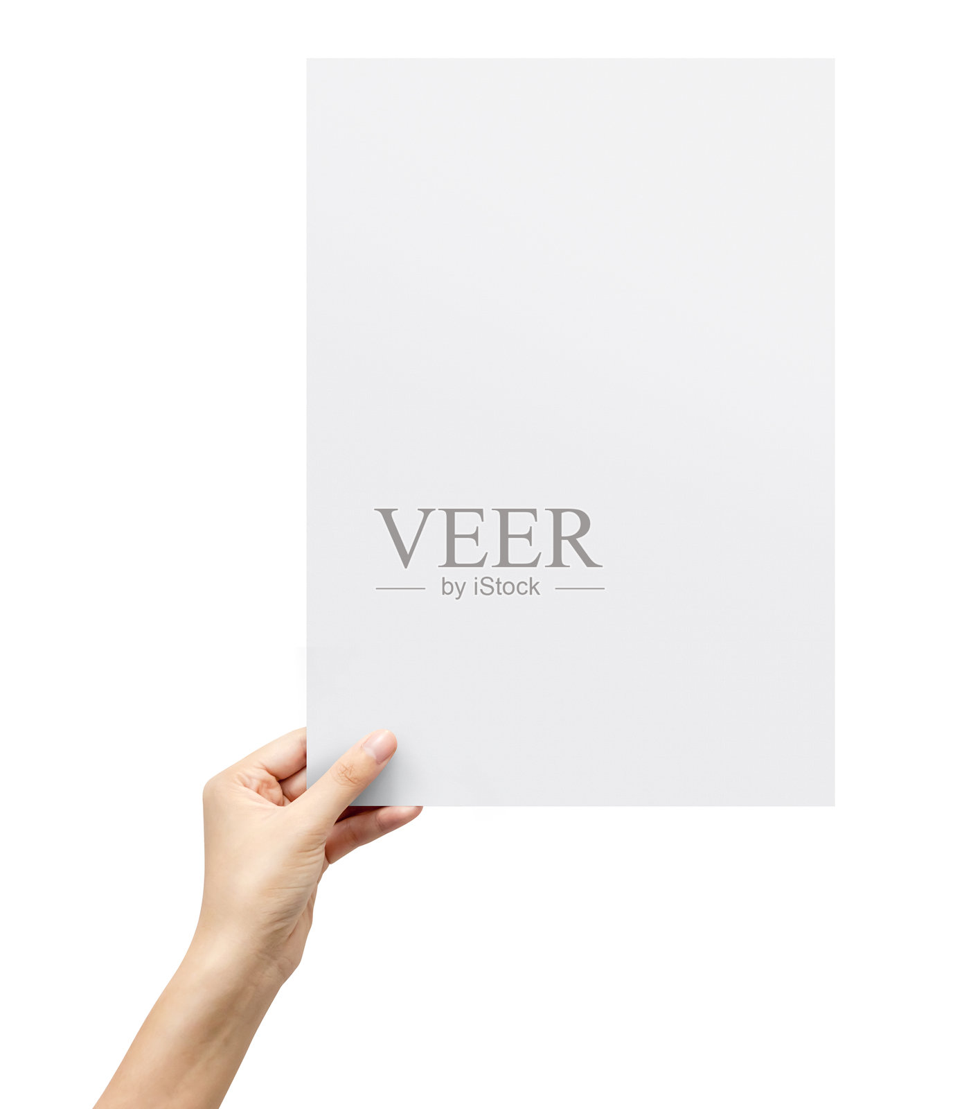 裁剪手拿白纸对白色背景照片摄影图片