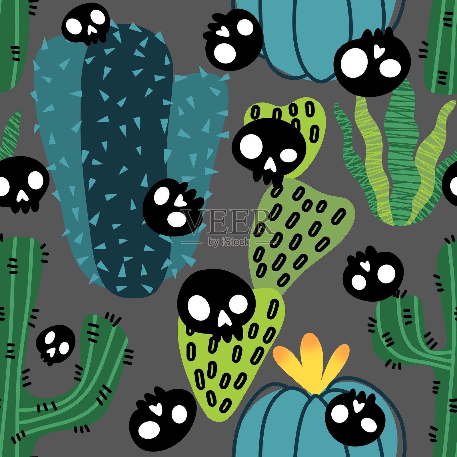 夏季仙人掌印刷织物和纺织品和包装，礼品和卡片和亚麻布插画图片素材