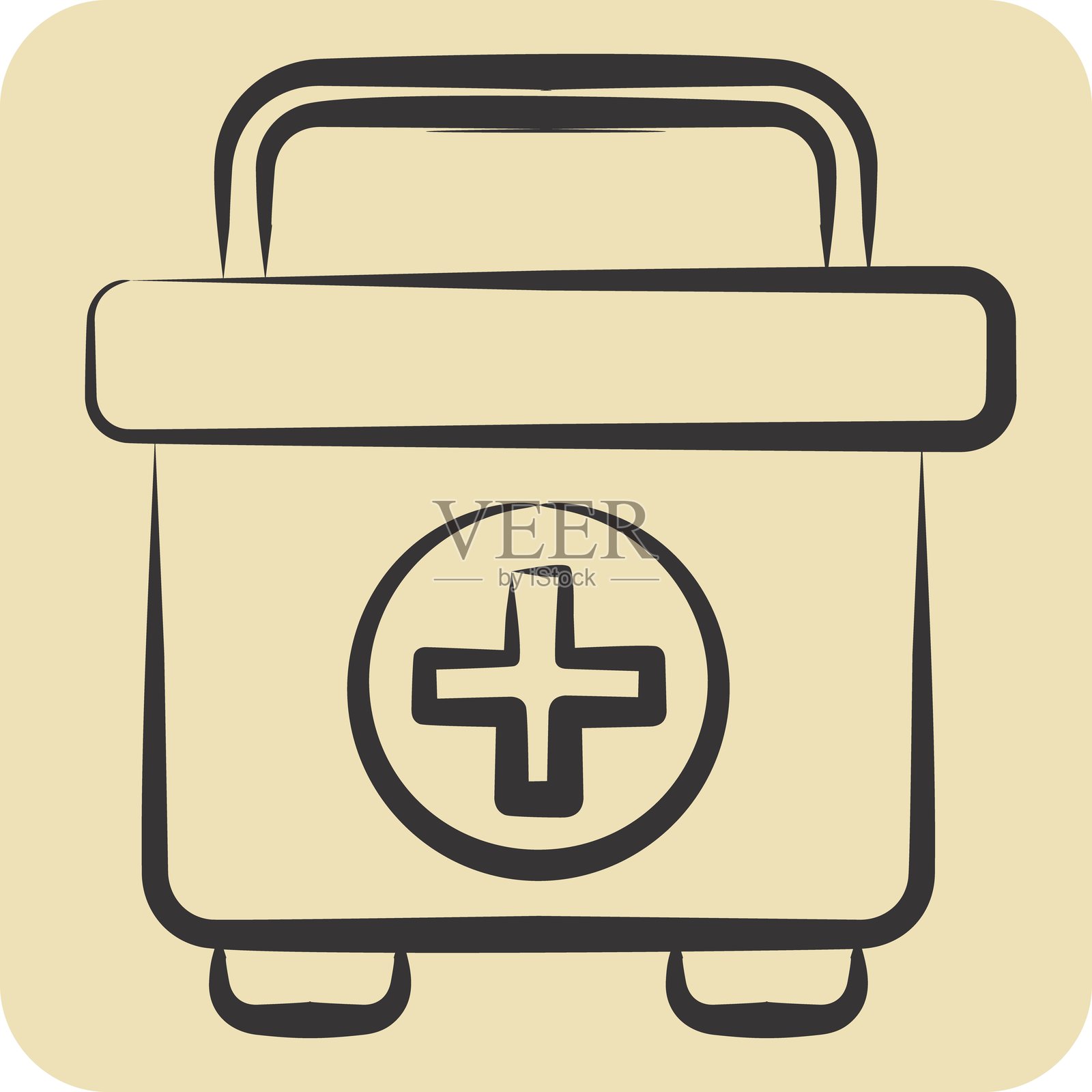 图标急救箱。与战争有关的军事符号手绘风格。简单的说明插画图片素材