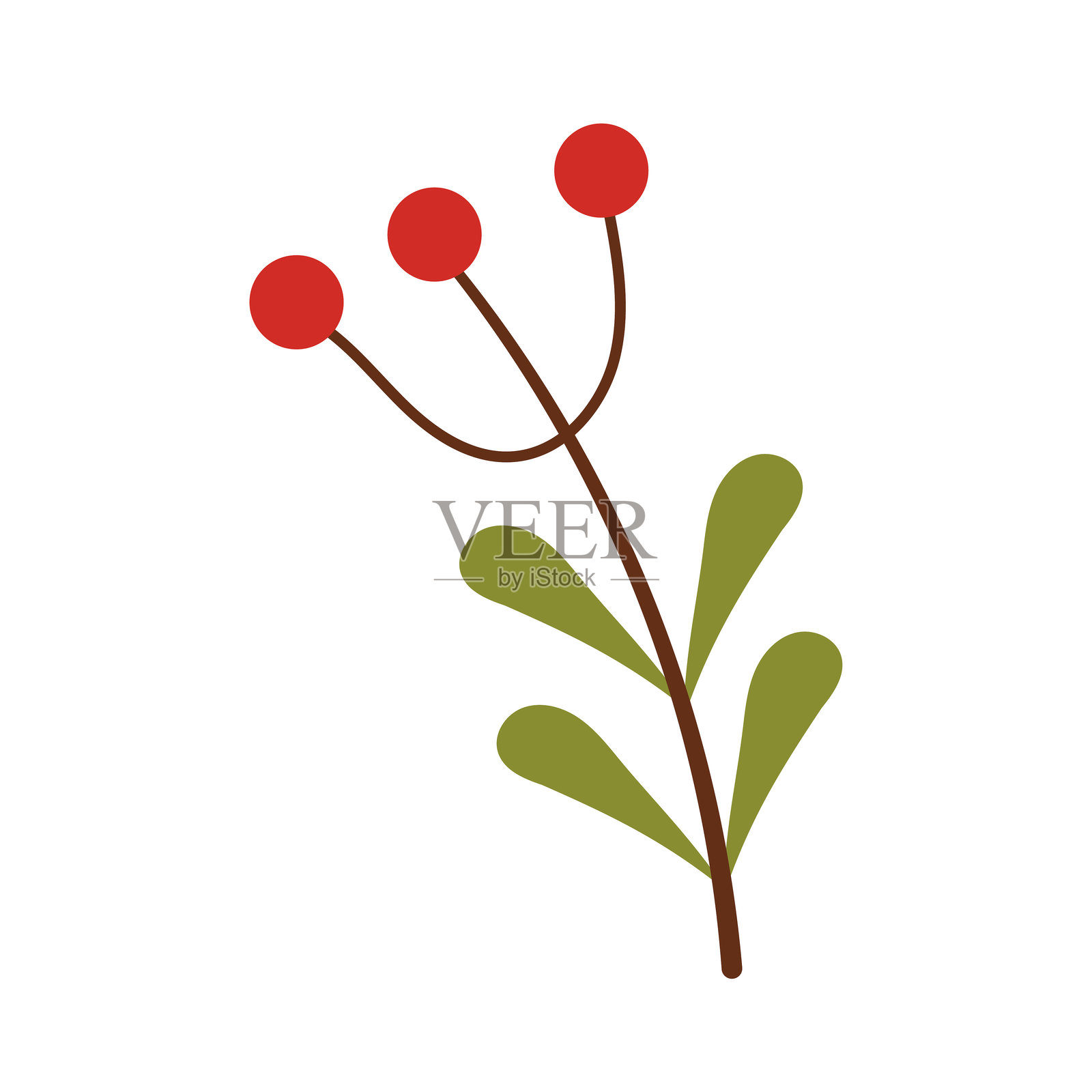 树枝上有卡通风格的浆果。矢量插图的一个分支与圆形的红色芽插画图片素材