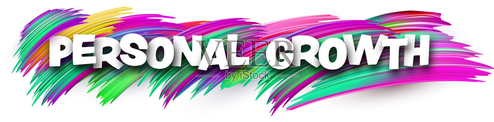 个人成长纸字标志与彩色光谱油漆刷笔触在白色。插画图片素材