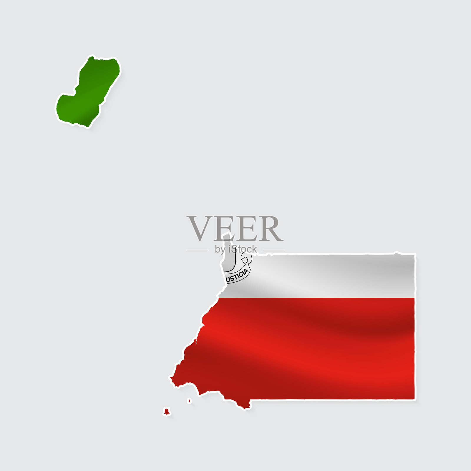 赤道几内亚地图，白底织物表面有国旗插画图片素材