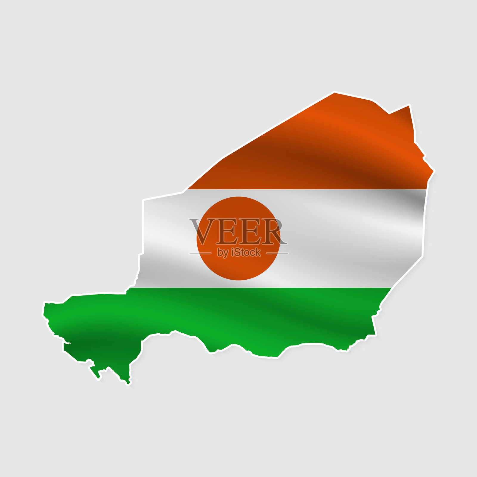 白底布面国旗尼日尔地图插画图片素材