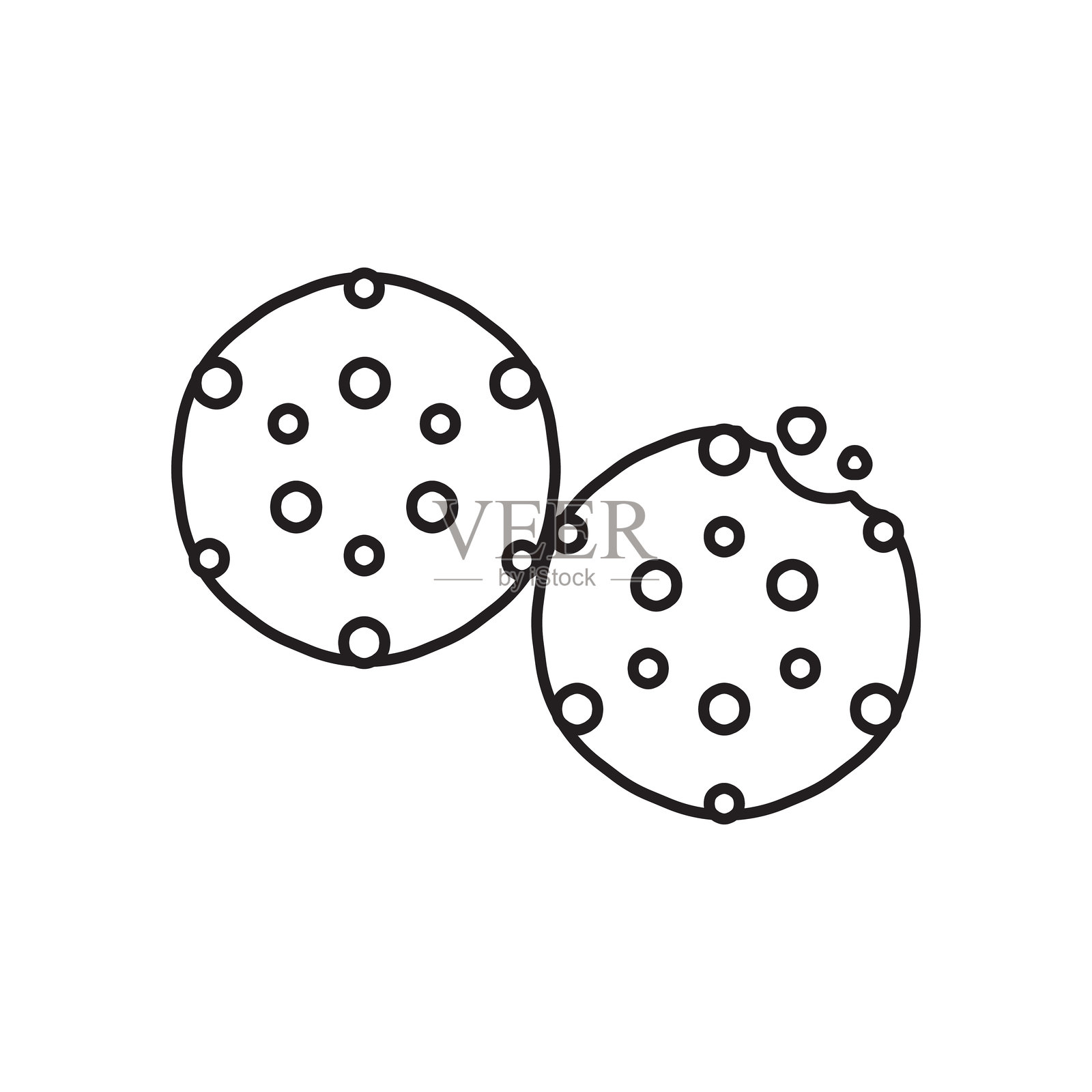 两个巧克力片饼干线图标孤立的白色背景。矢量插图。插画图片素材