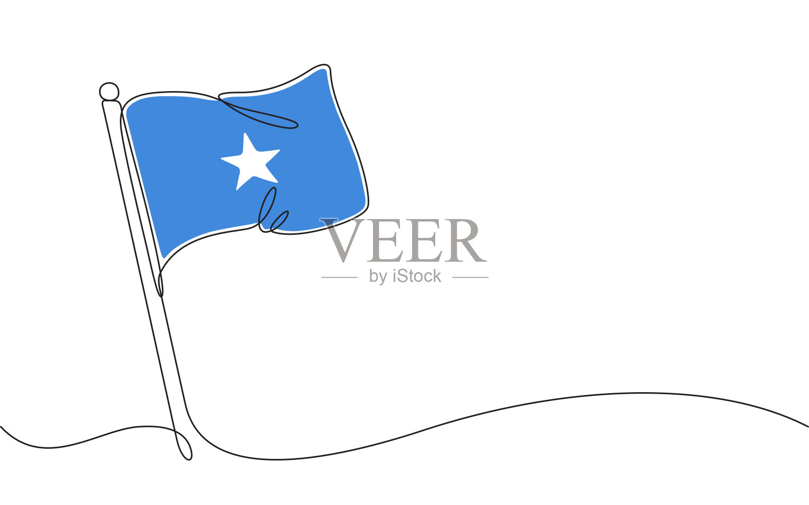 东非国家索马里的国旗。连续线条绘制与颜色元素，可编辑的笔触和复制空间插画图片素材