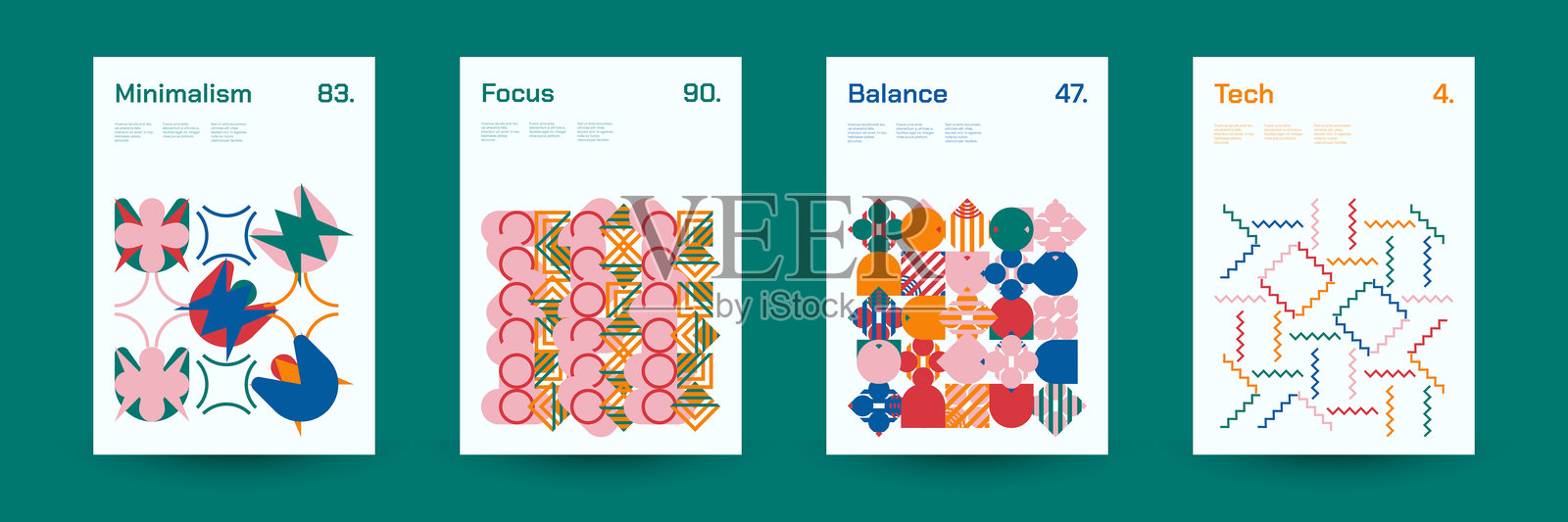 多样的几何图案:广泛的对称几何形状和重复形式。抽象马赛克海报背景。插画图片素材