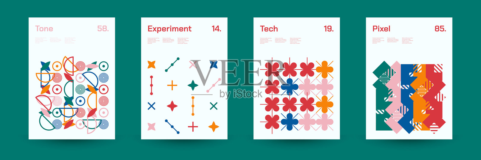 多样的几何图案:广泛的对称几何形状和重复形式。抽象马赛克海报背景。插画图片素材
