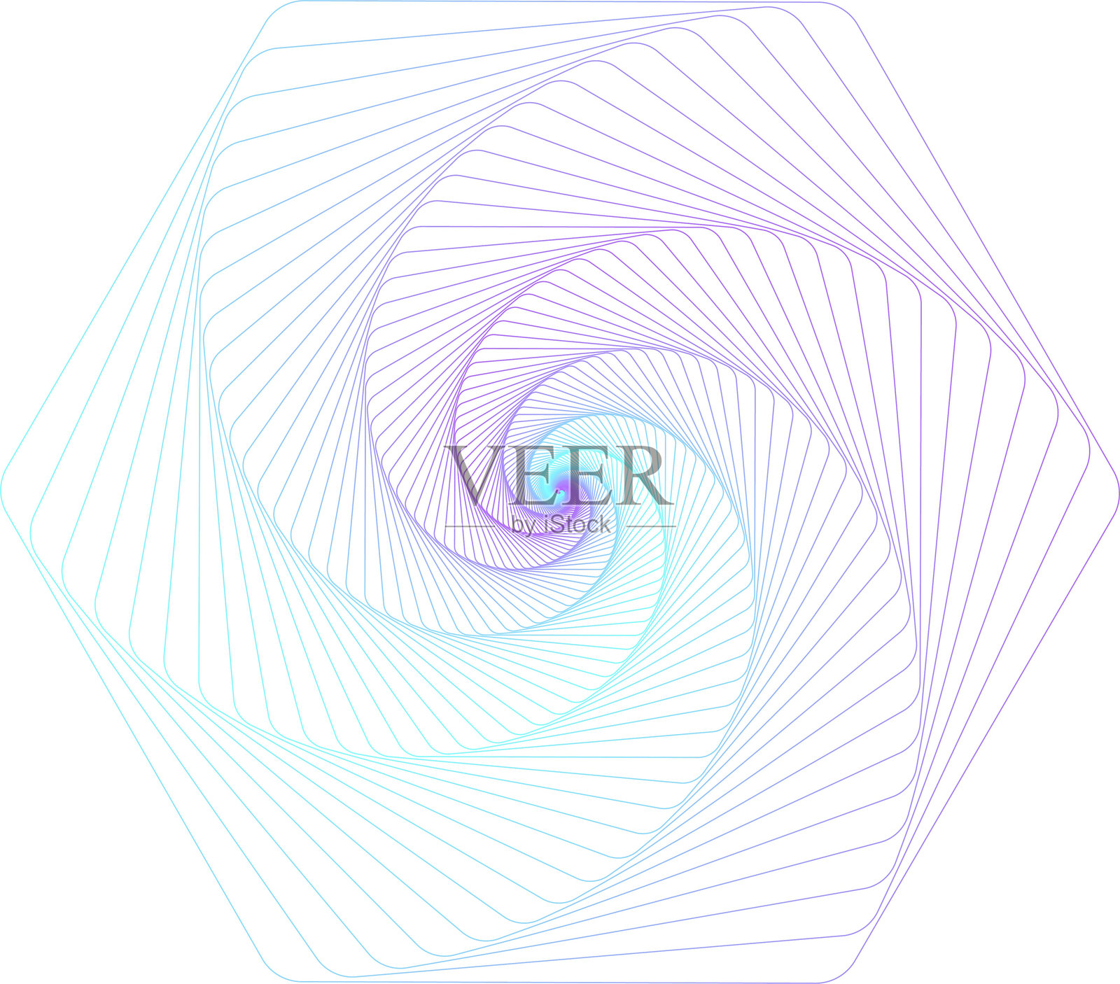 明亮的紫色和蓝色调的螺旋六边形。为与技术、创新品牌和数字化转型主题相关的项目提供抽象设计插画图片素材