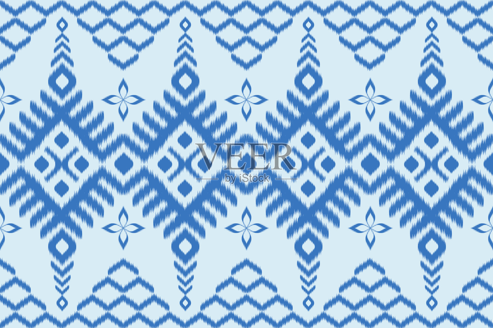 蓝色的伊卡特图案，泰国艺术设计插画图片素材