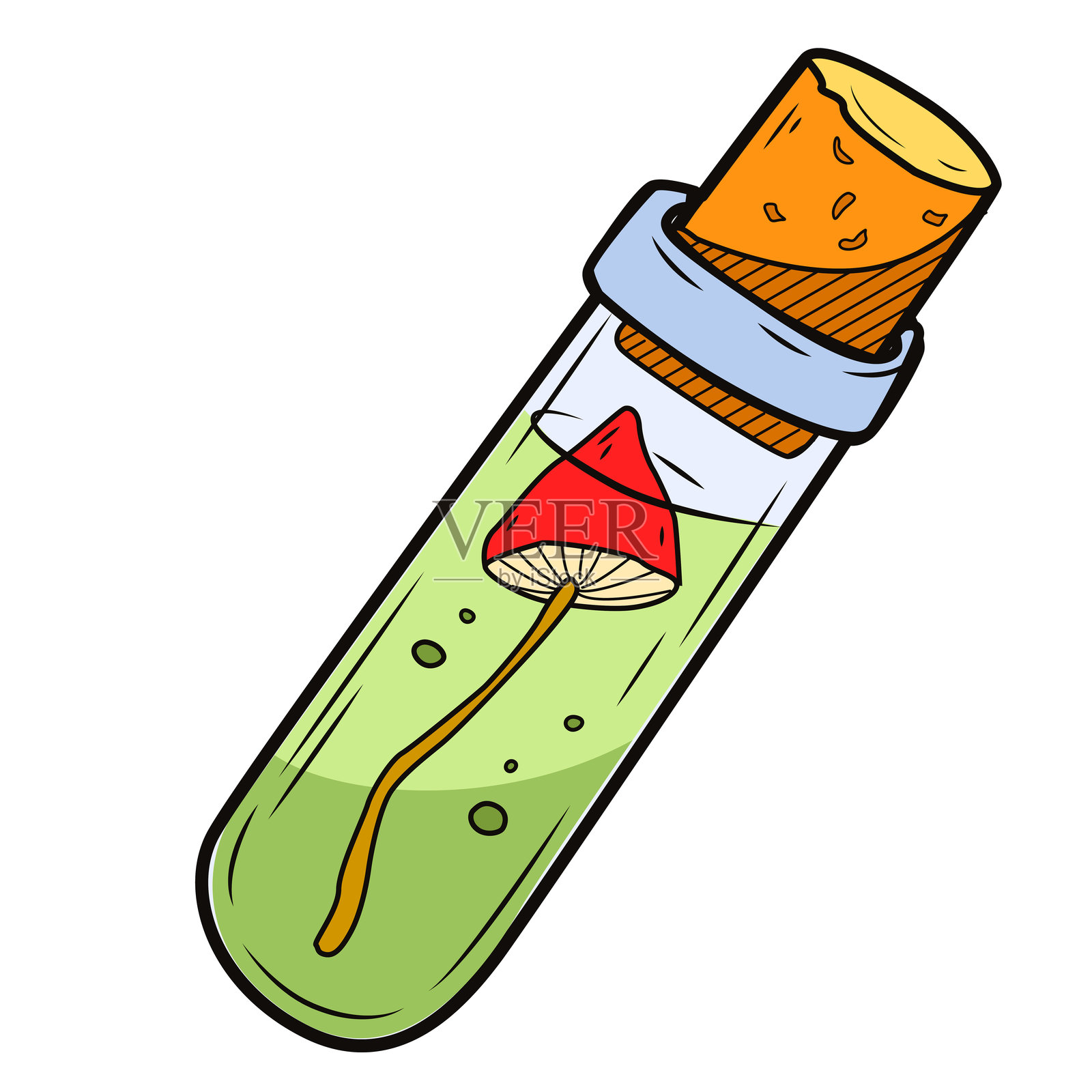 魔法药水瓶子矢量手绘插图。万圣节海报印刷设计矢量线艺术插图插画图片素材