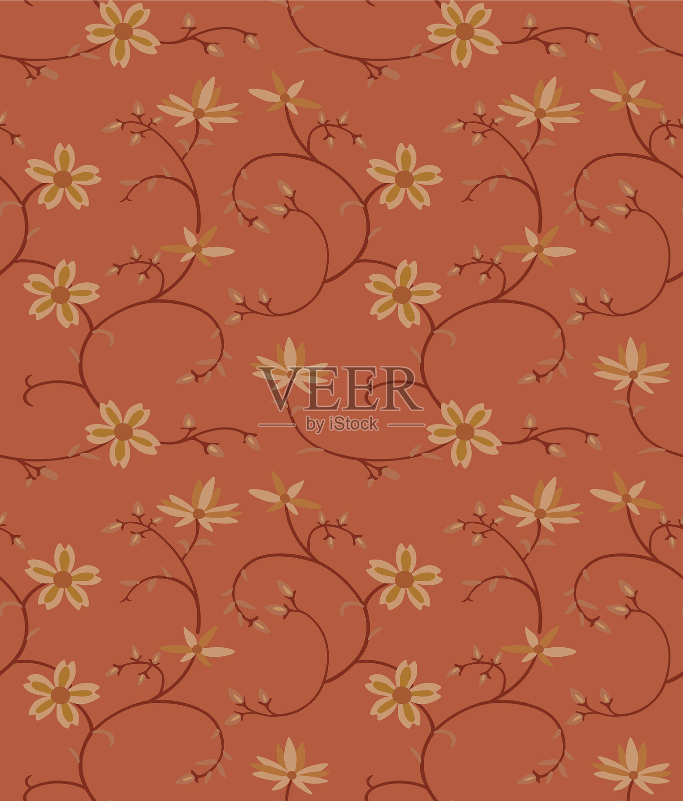 日本花漩涡分支矢量无缝图案插画图片素材