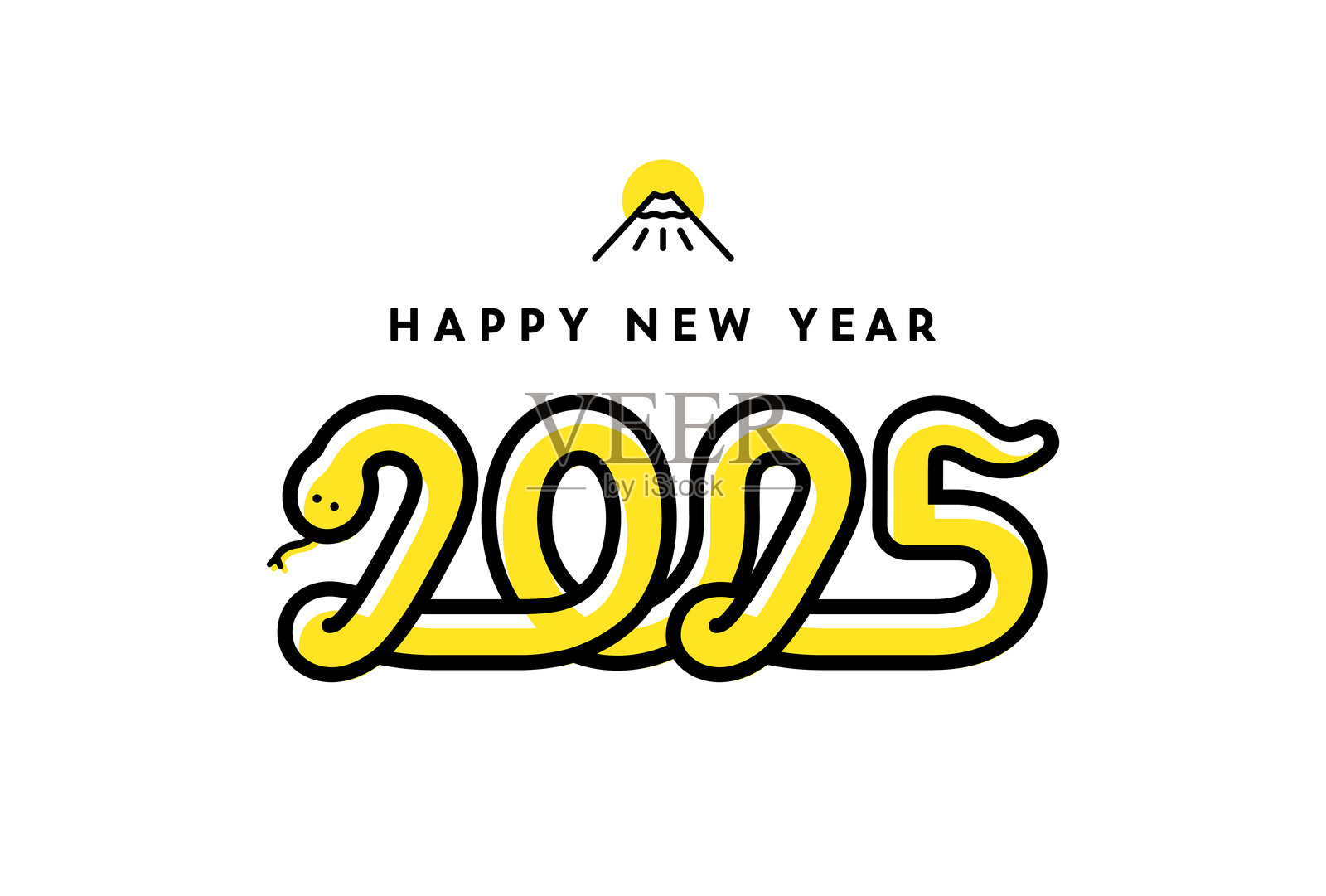 2025年蛇年新年贺卡模板。可爱，时尚和简单的设计日本插图。插画图片素材