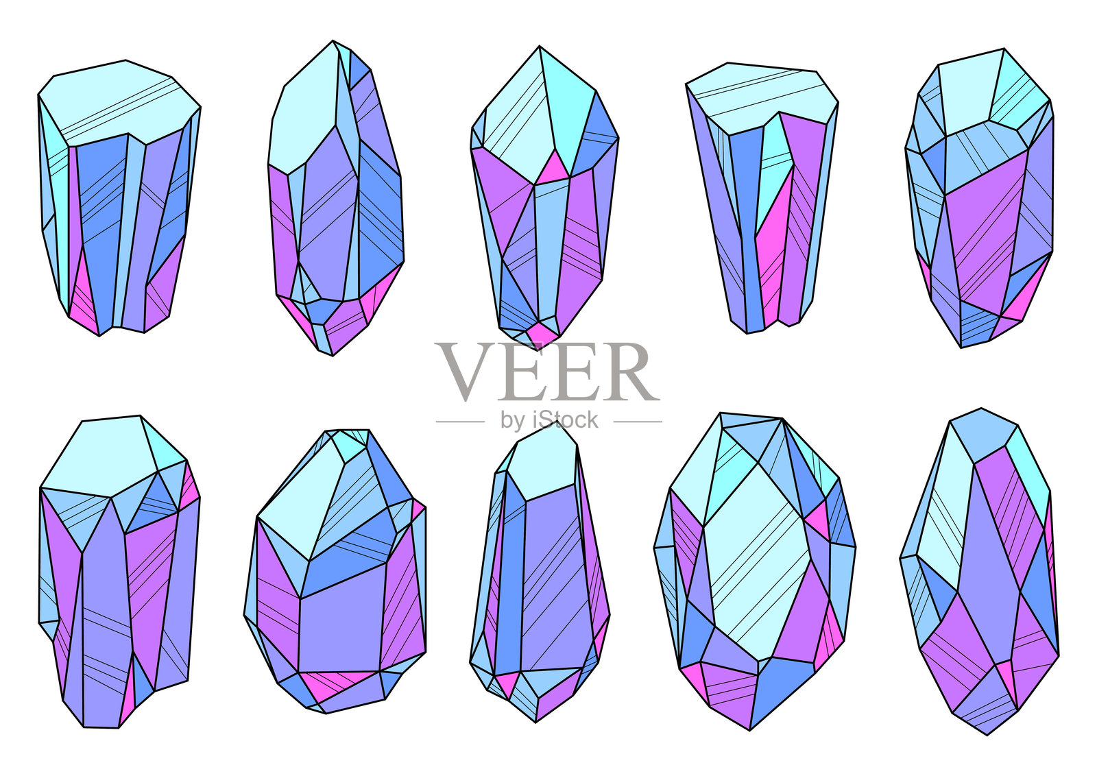 一套晶体或矿物质贵重或半贵重的宝石。插画图片素材