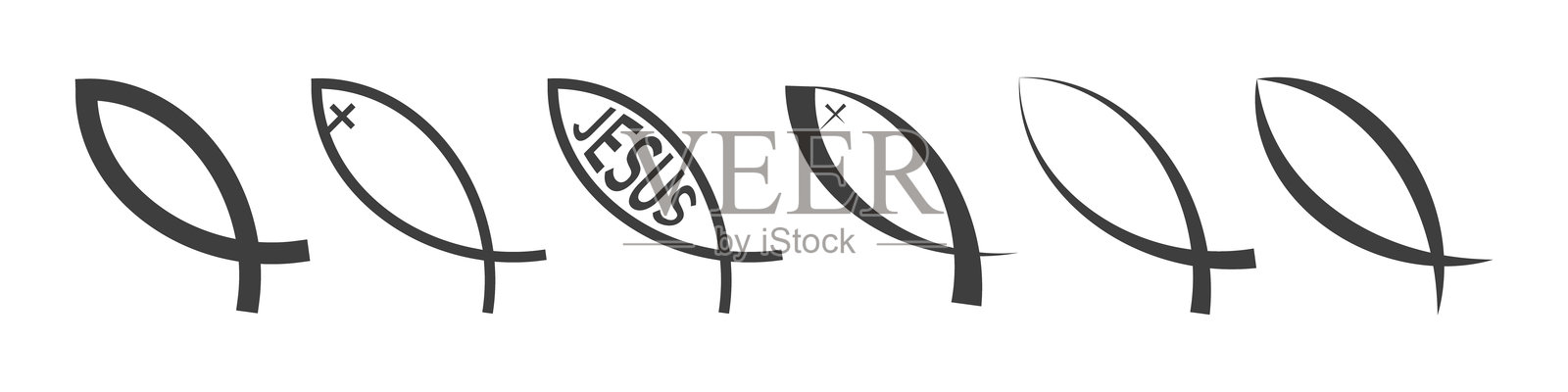 一套基督教图标在白色的背景插画图片素材