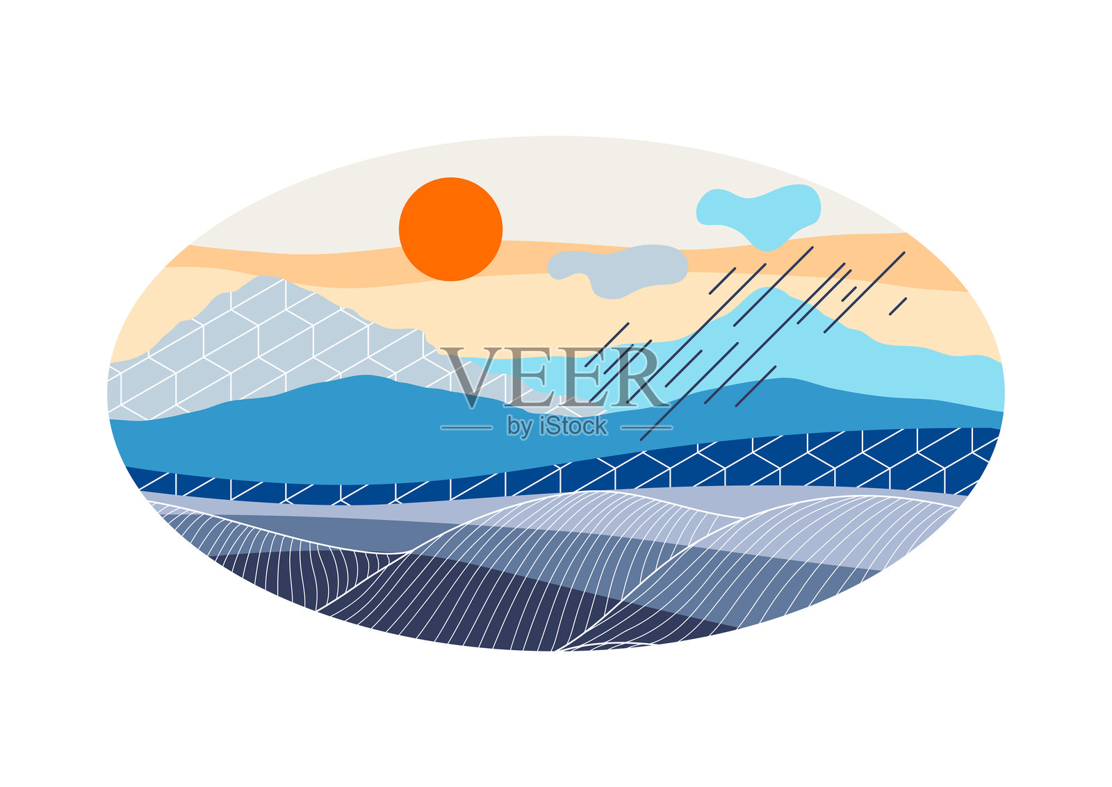 有山脉和丘陵的景观。自然场景插图。插画图片素材