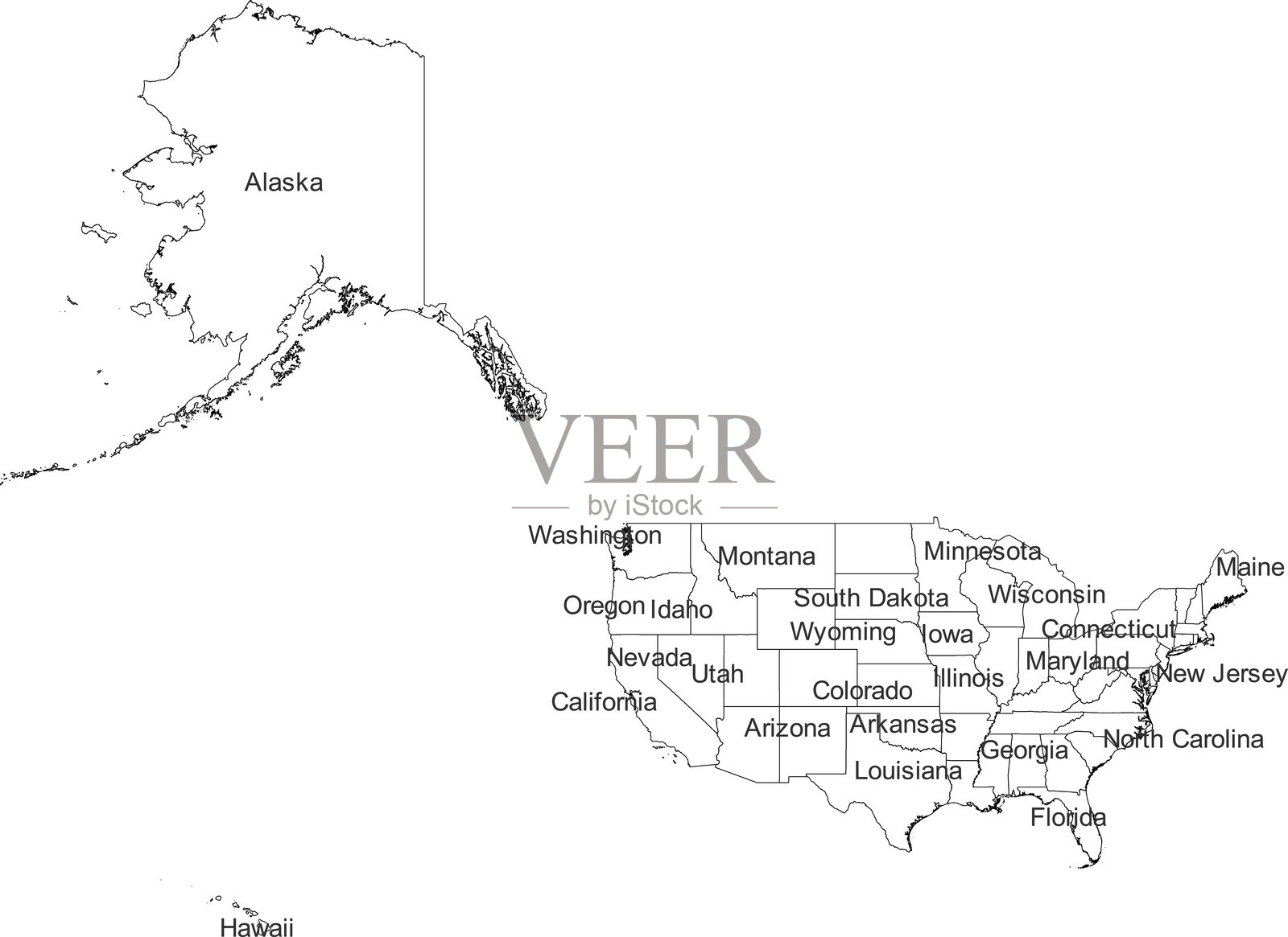 美国地图及其行政区划和地区插画图片素材