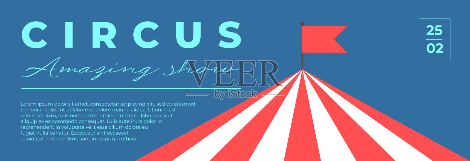 马戏团惊人的展示最小新潮的水平横幅。嘉年华嘉年华极简创意设计传单与娱乐帐篷。有趣的节日平面矢量广告牌模板插画图片素材