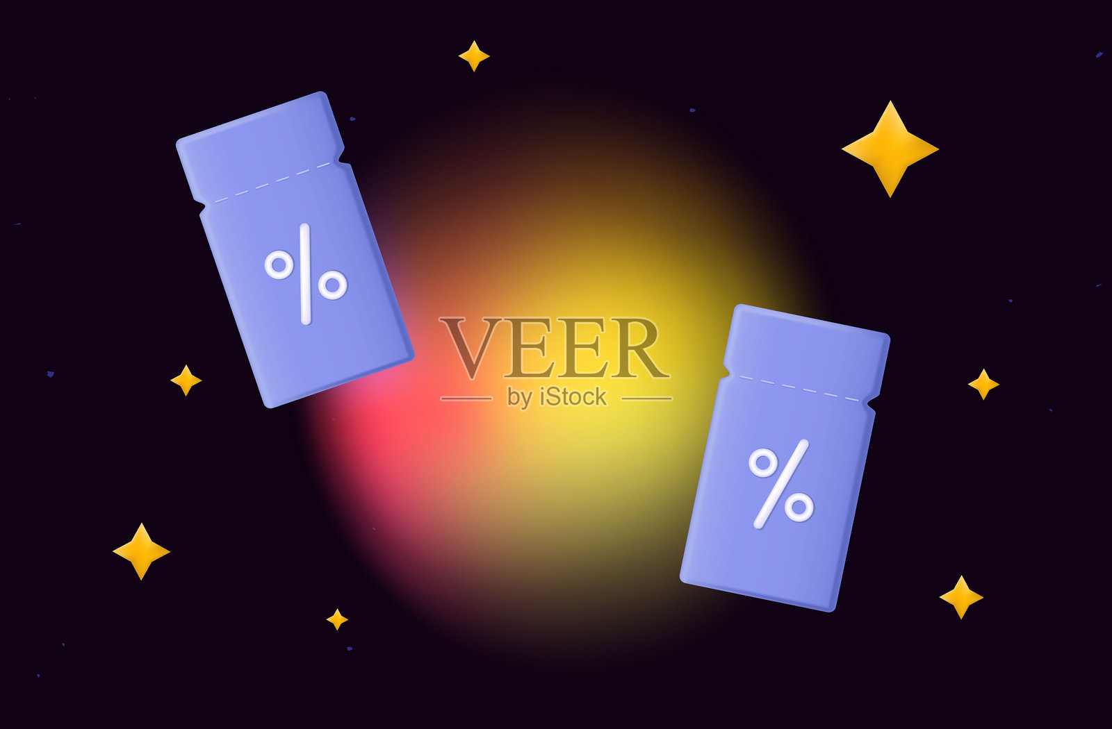 晚上出售。优惠券的折扣。忠诚计划，奖金，低价格和礼品。购买概念与促销优惠和奖金，代金券。优惠低价购买，返现。三维向量。插画图片素材