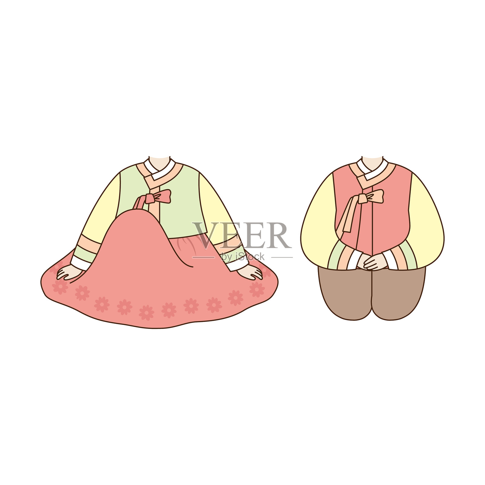 汉字与韩国传统韩服，你可以合成的面孔。插画图片素材