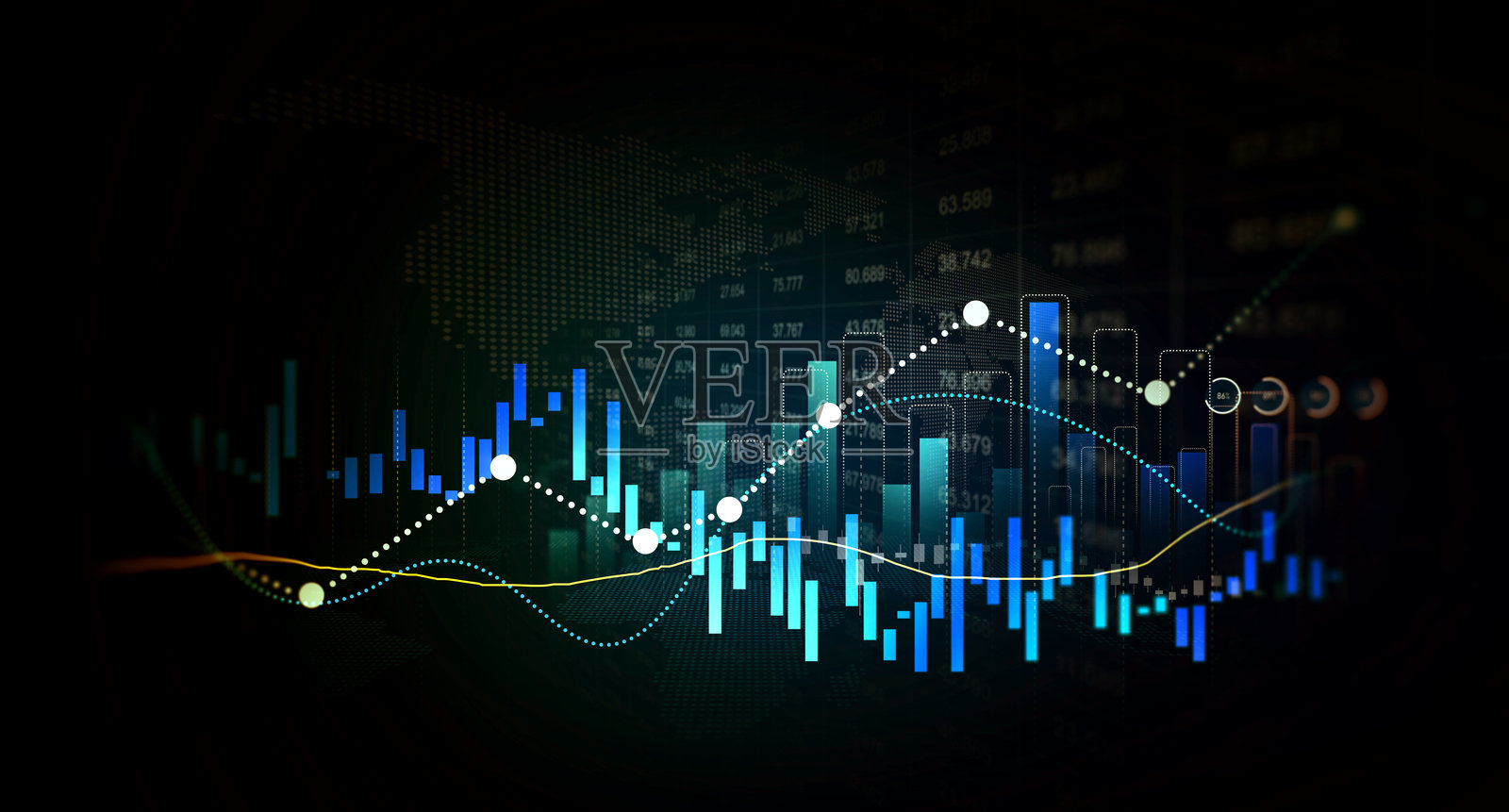 股市行情图，交易所财务增长图。财务业务计划，收益，销售和战略。分析财务增长图和市场投资。插画图片素材