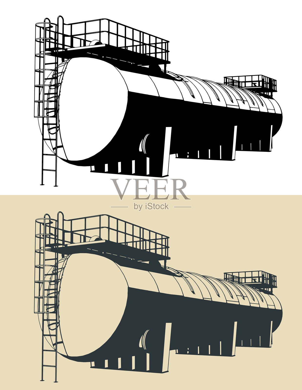大型卧式储罐插画图片素材