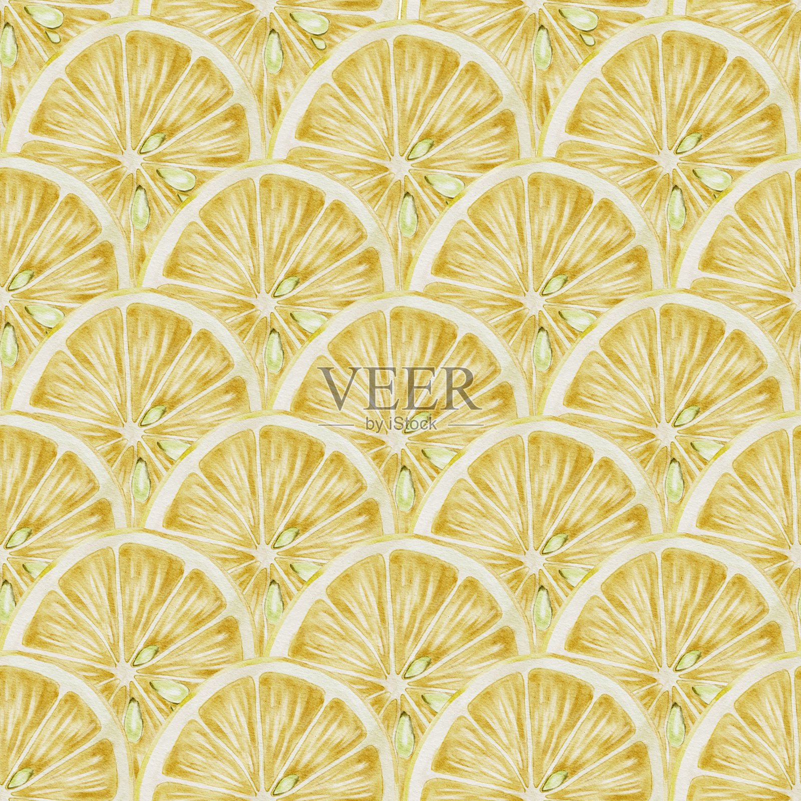 柠檬无缝图案水彩插图插画图片素材