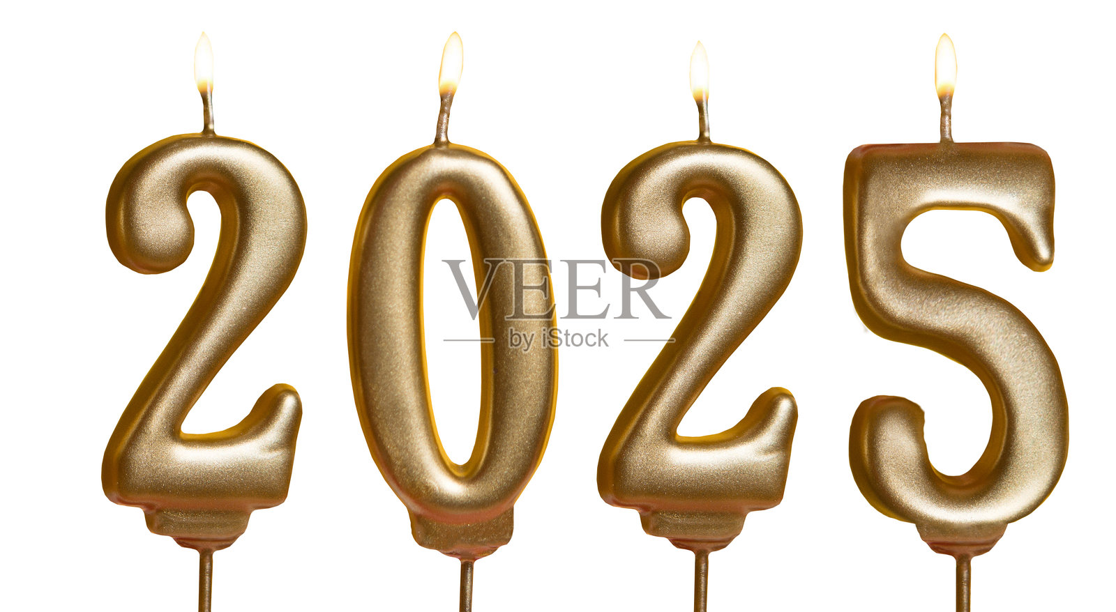 透明背景的蜡烛，png。2025年新年快乐。圣诞卡片横幅与金色装饰蜡烛。模型。照片摄影图片