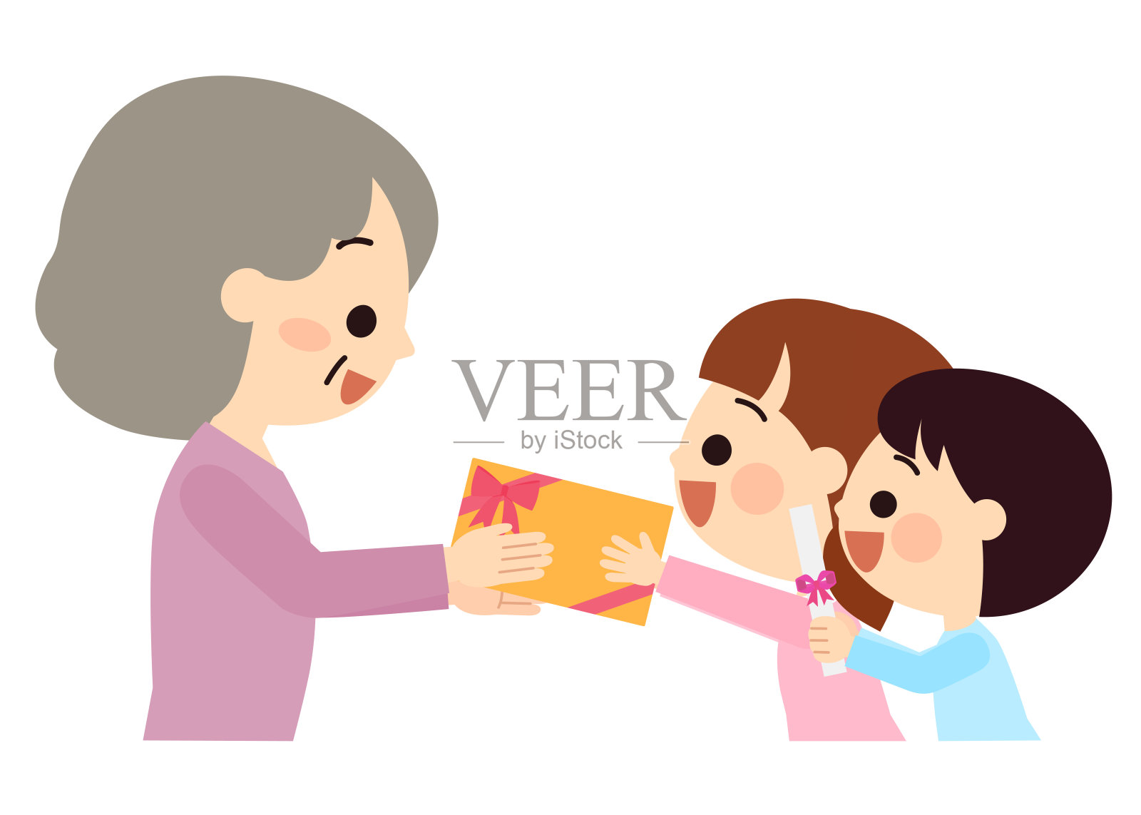 孩子们给祖母送礼物插画图片素材