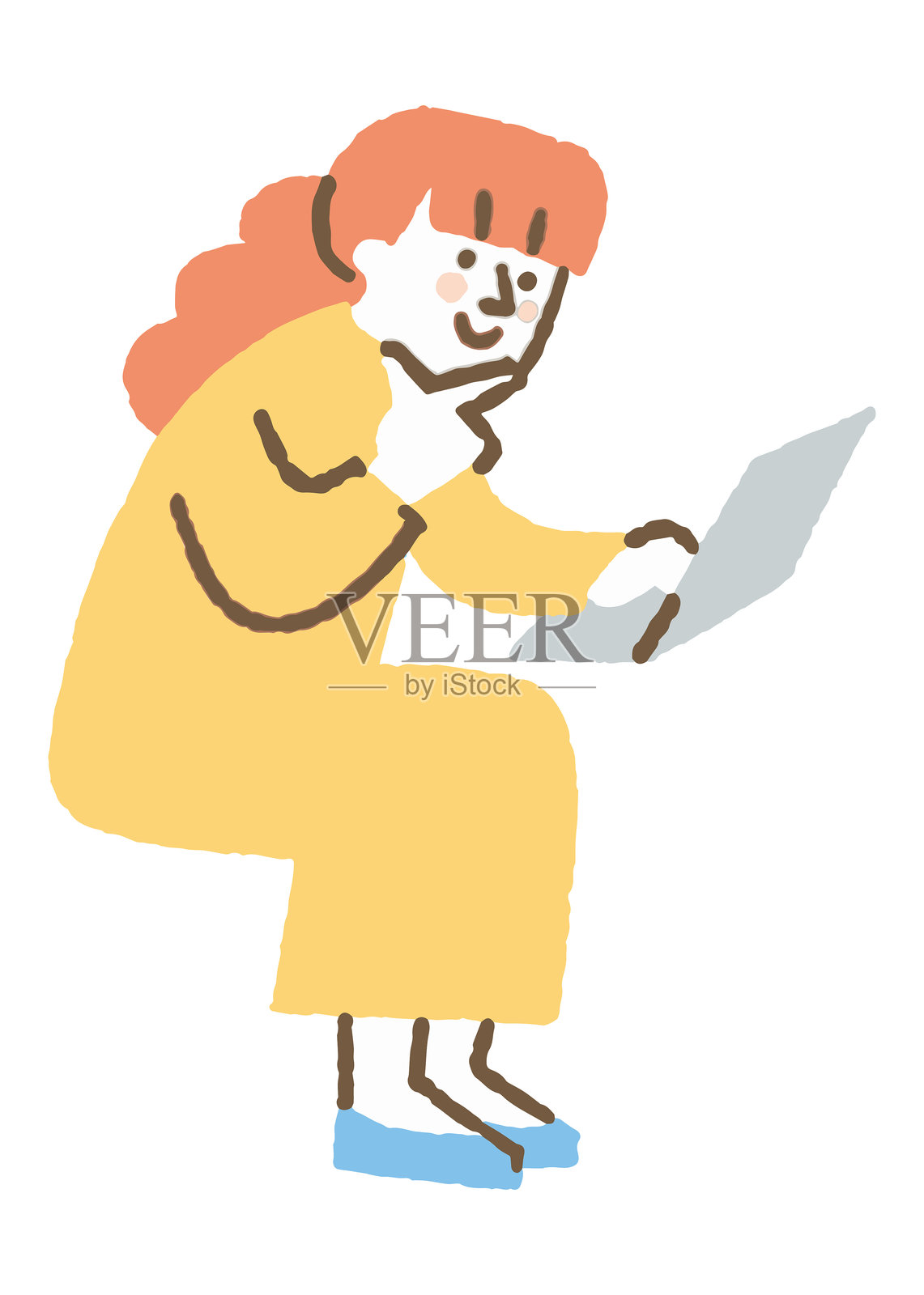一边思考一边在电脑上工作的女人插画图片素材