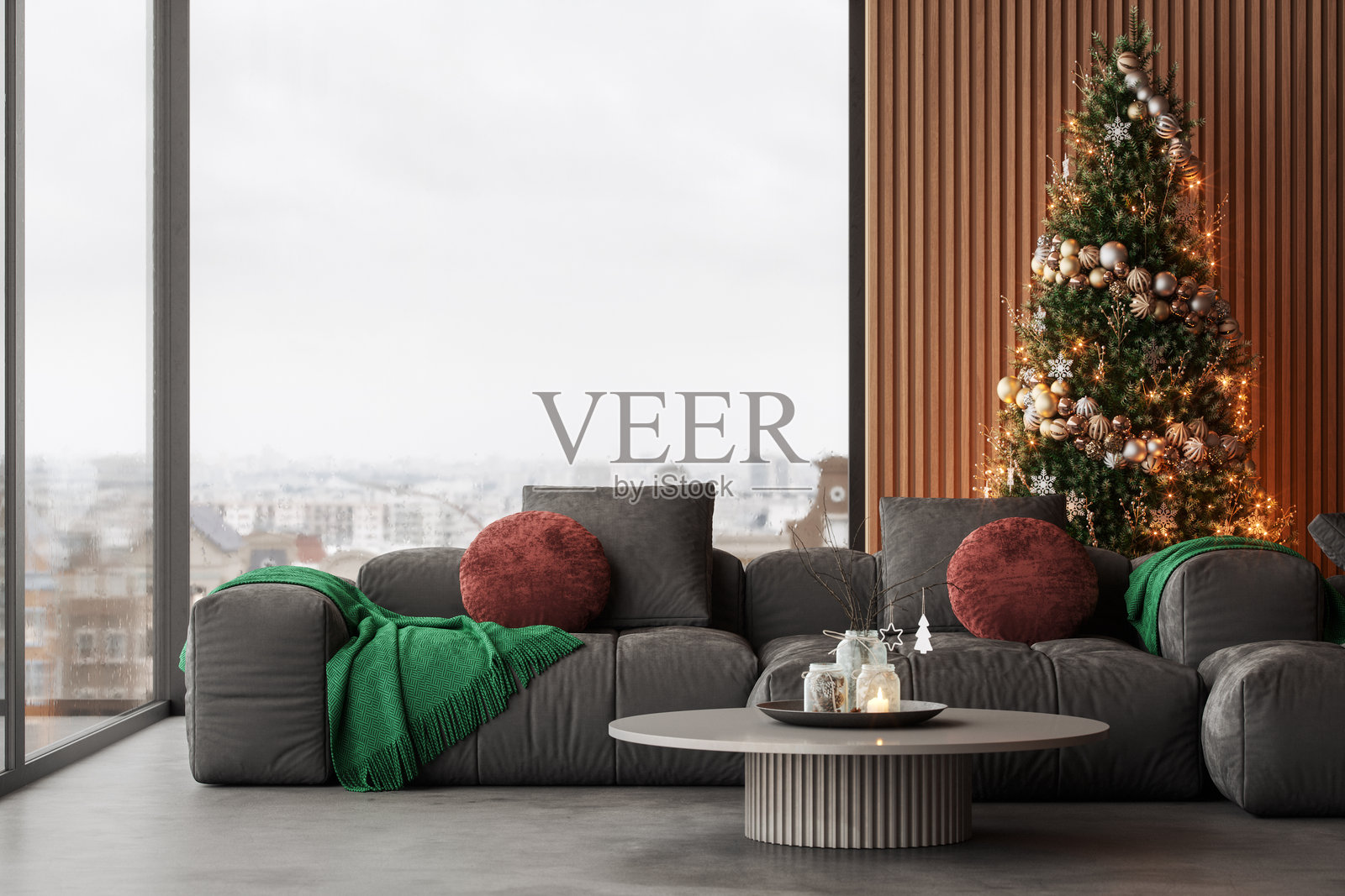 圣诞节时的现代客厅照片摄影图片