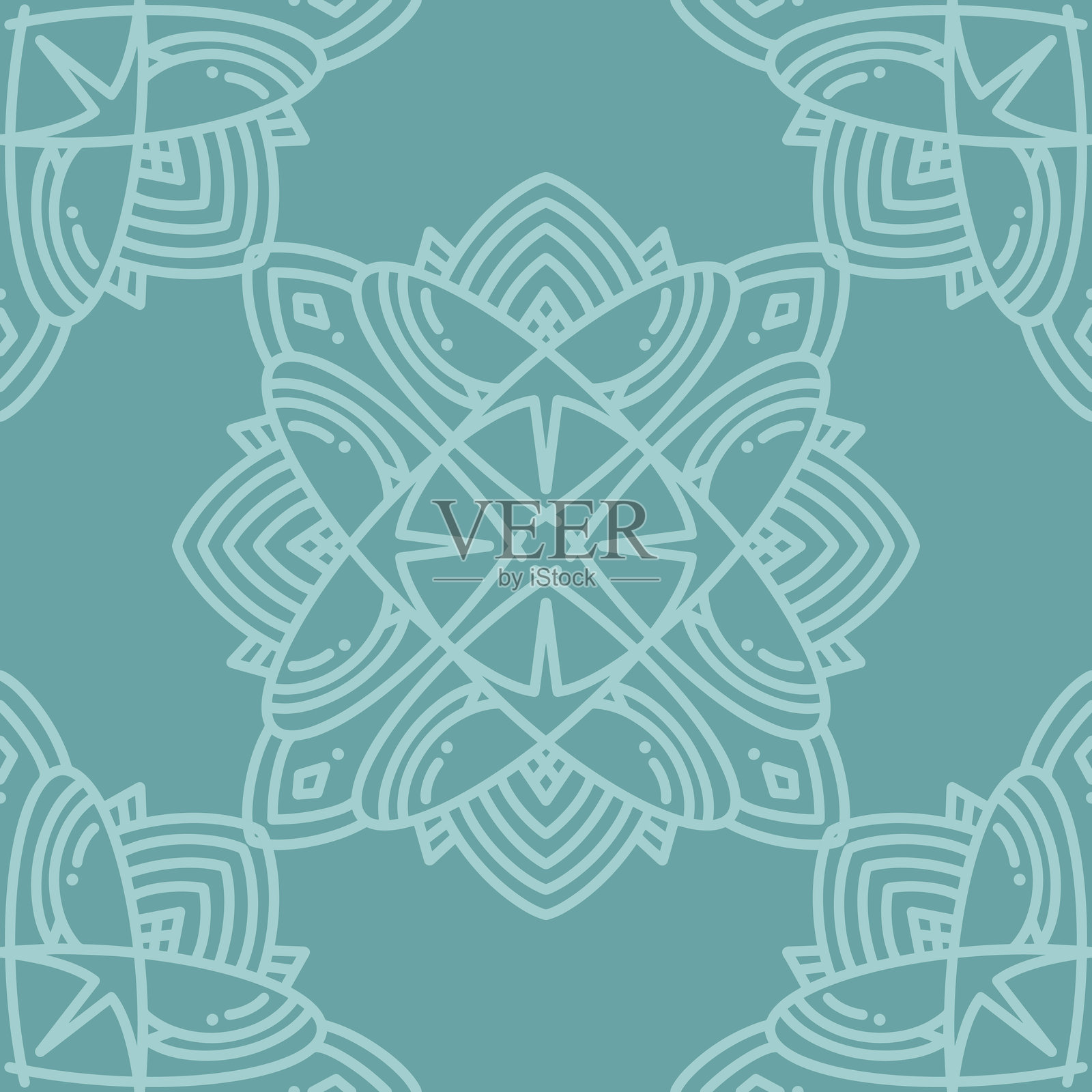 无缝图案与手绘曼陀罗装饰。插画图片素材