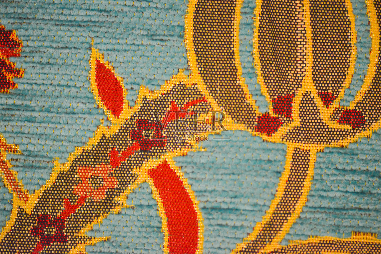 纹理优雅:绿松石奥斯曼沙发细节照片摄影图片