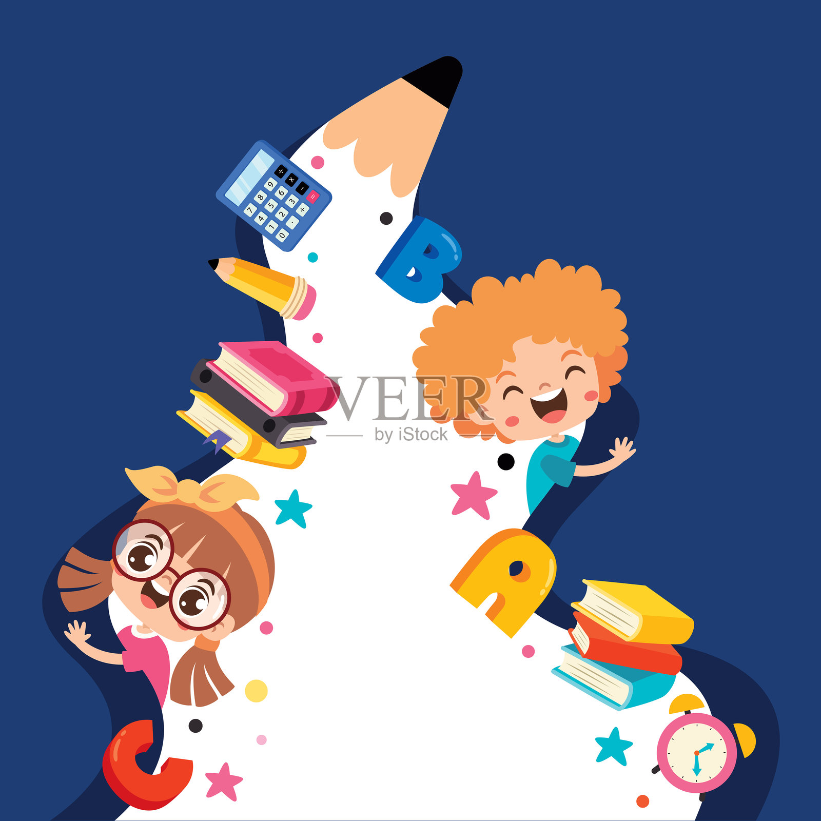 成功的概念与孩子和铅笔插画图片素材