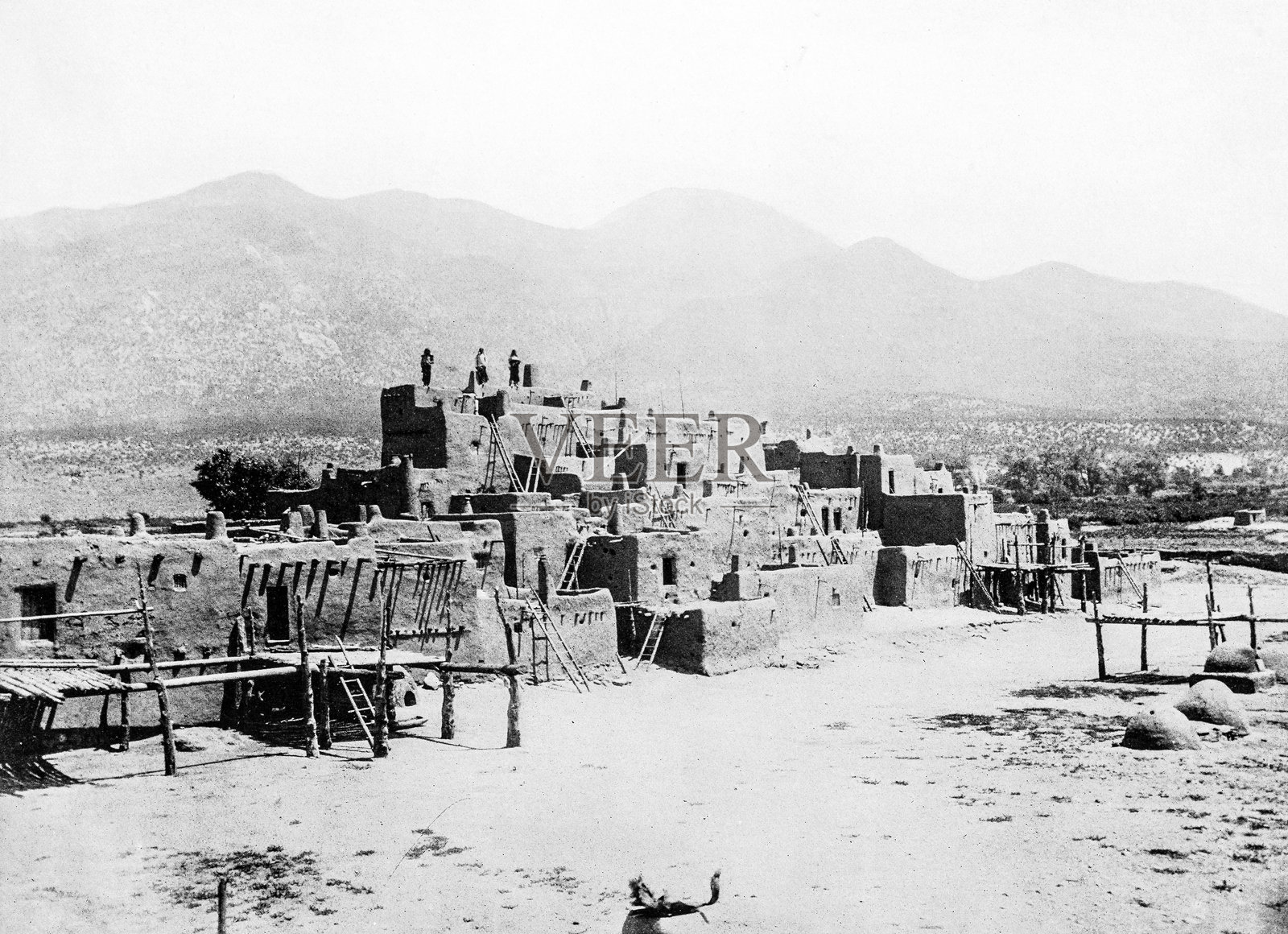 古董照片:陶斯的普韦布洛，新墨西哥州插画图片素材