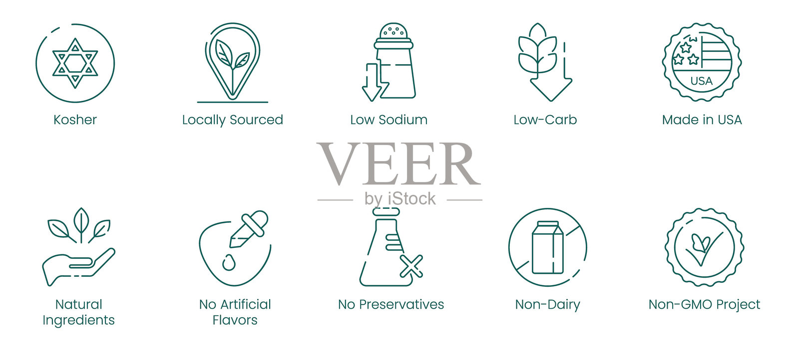 犹太食品、本地采购、低钠等标志插画插画图片素材