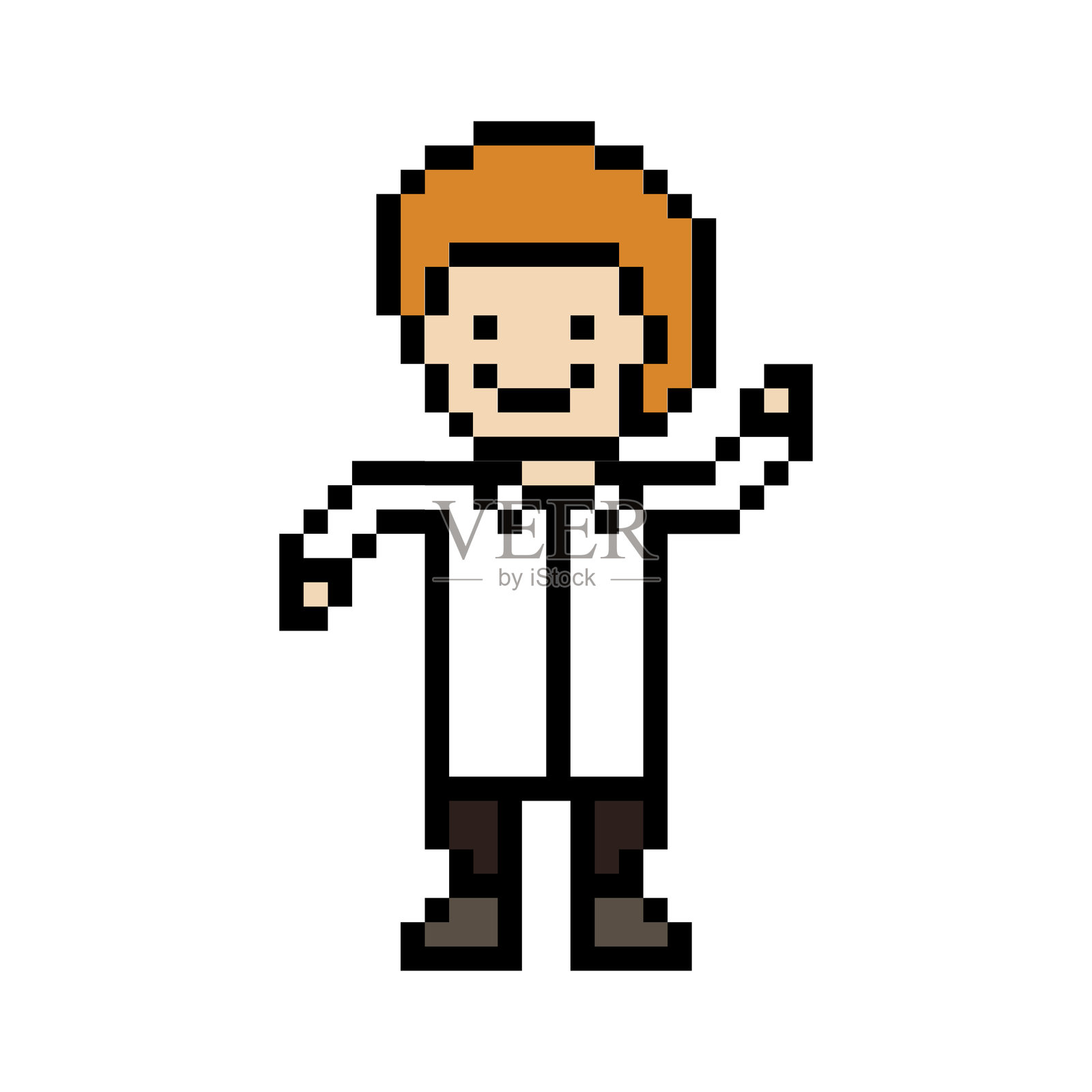 可爱的像素卡通8位人物男医生或科学家游戏护理装修药剂师男医生在医院8位男性像素艺术矢量。插画图片素材