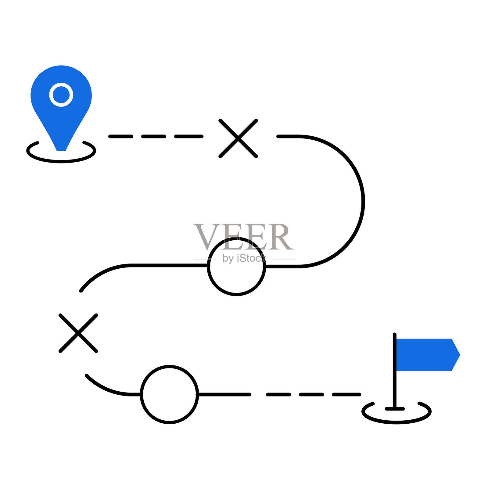 寻路算法图标设计。代表导航，优化，路由，解决问题。矢量图标与可编辑的笔触。插画图片素材