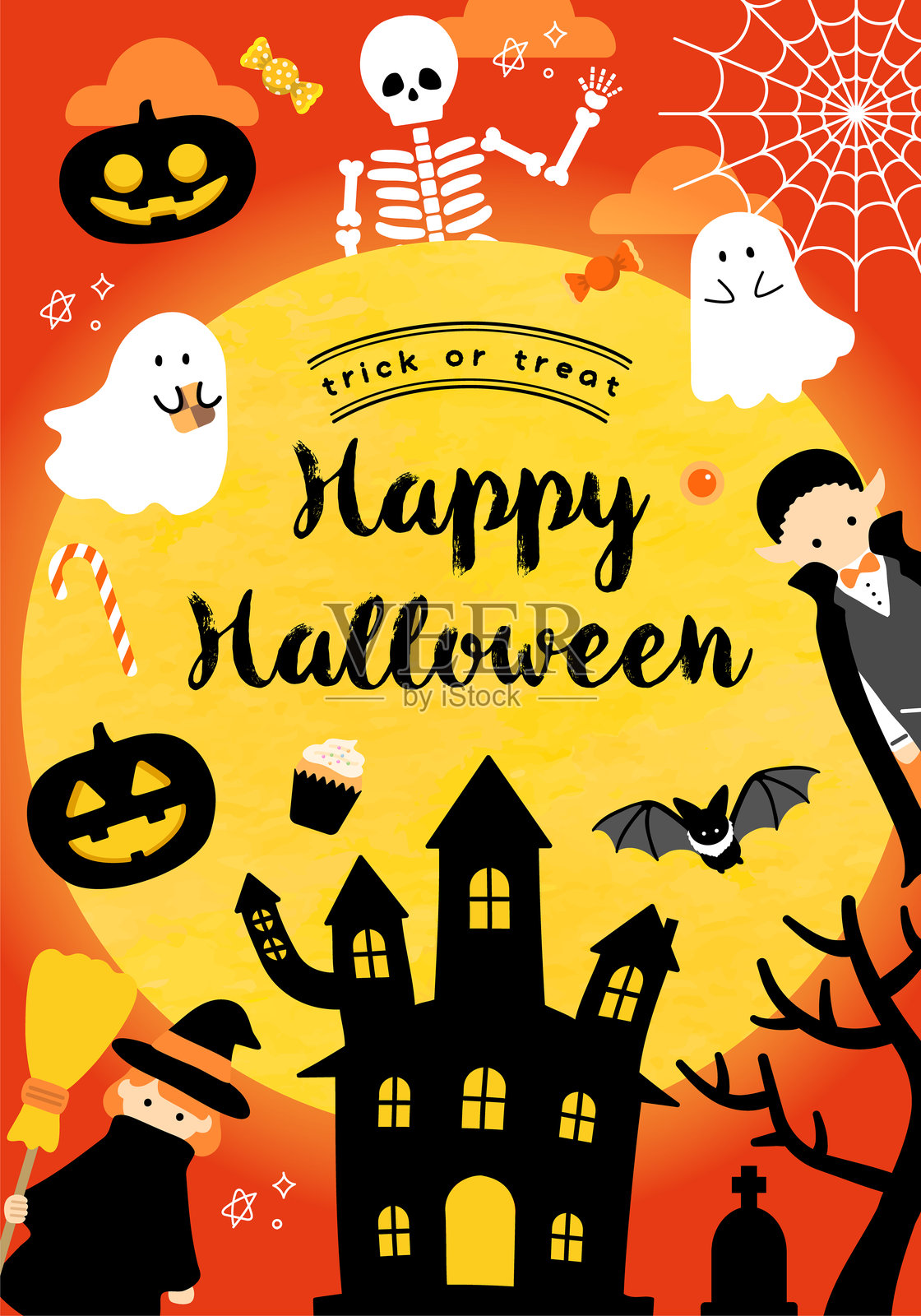 流行和可爱的万圣节插图材料插画图片素材