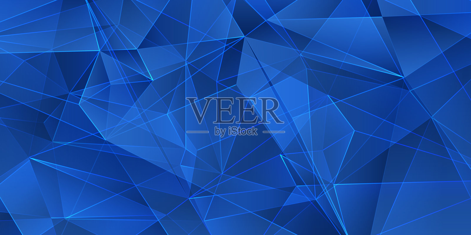 三角形多棱镜背景与发光的照明光在蓝色插画图片素材