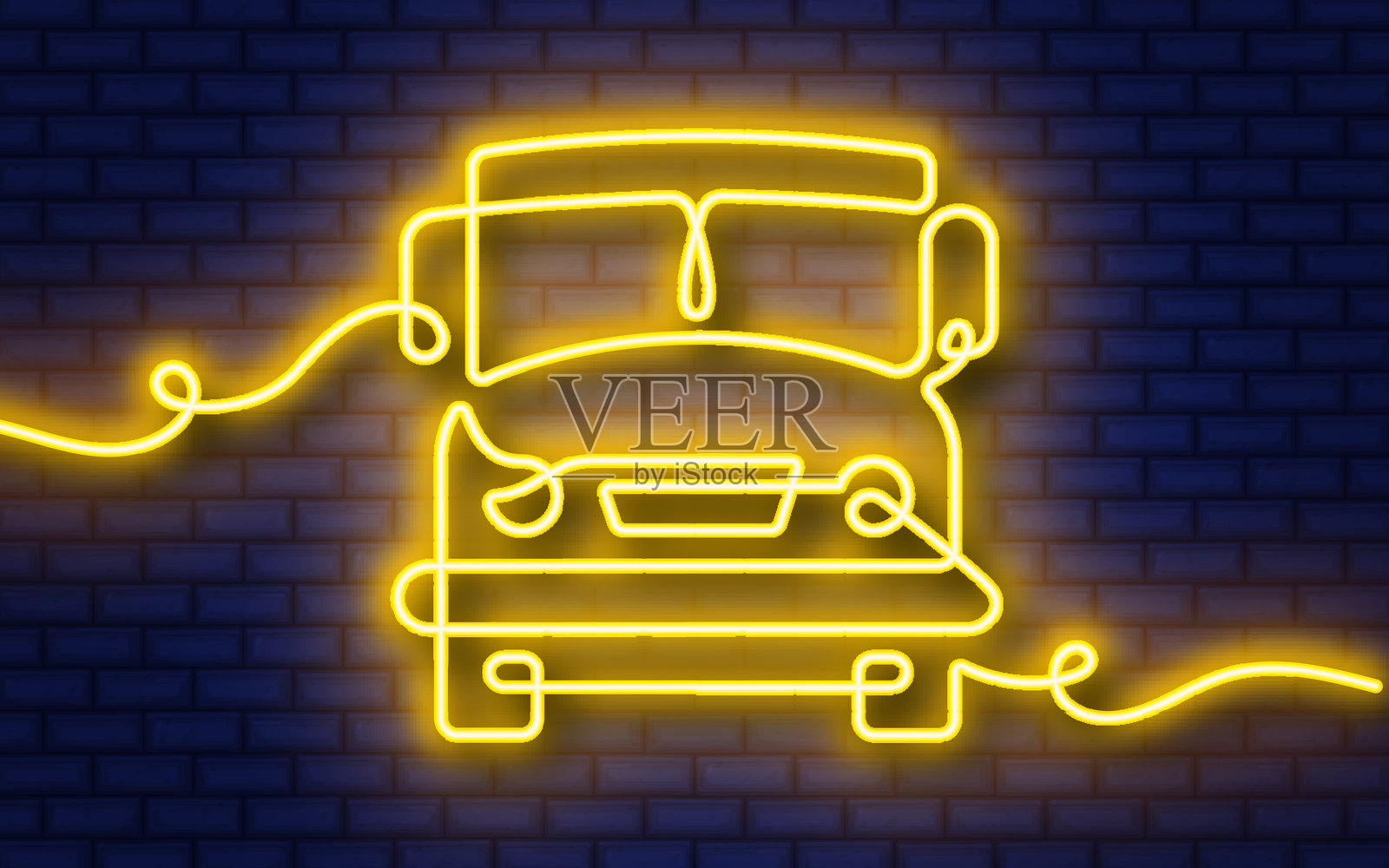 巴士前视图霓虹灯连续线图标插画图片素材